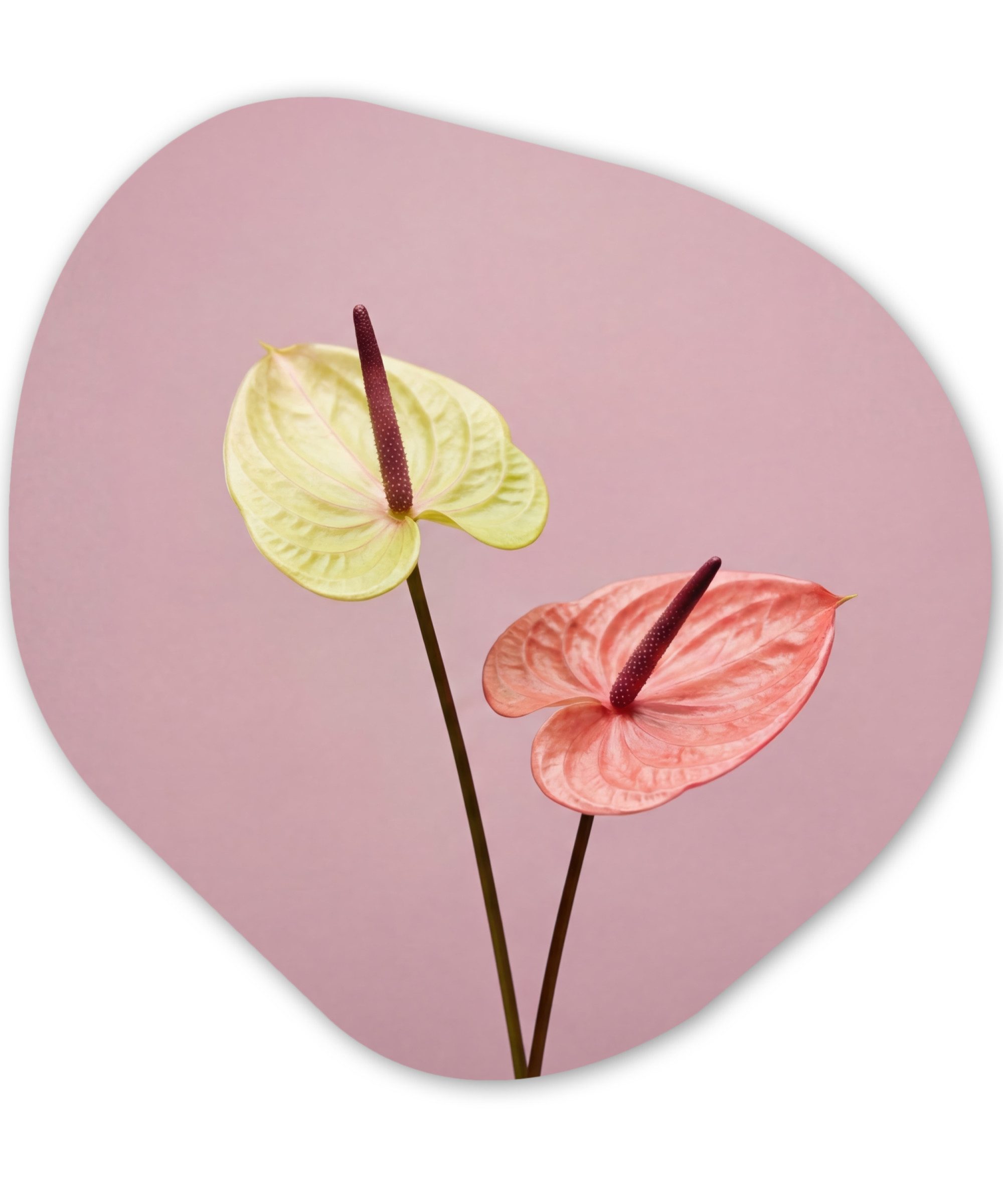 MuchoWow Gemälde Blumen - Anthurien - Gelb - Rosa, Fotodruck (1 St), Wandbild Abstrakt, Wohnzimmer Schlafzimmer Wanddekoration, 40x40 cm