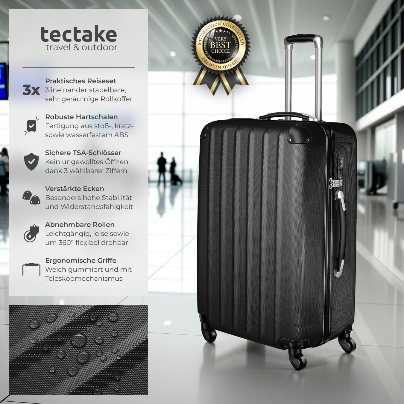 tectake Trolley Hartschalenkofferset mit Teleskopgriff und Sicherheits-Zahl günstig online kaufen