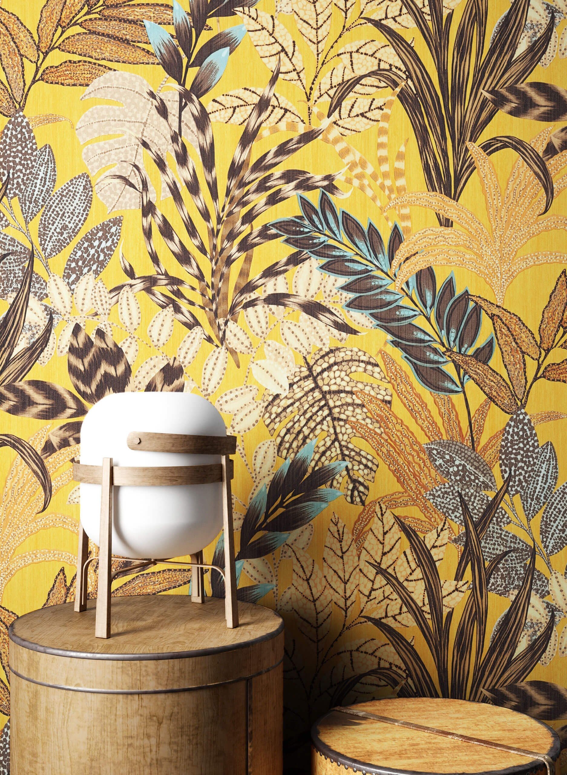 Newroom Vliestapete, Gelb Tapete Floral Dschungel günstig online kaufen