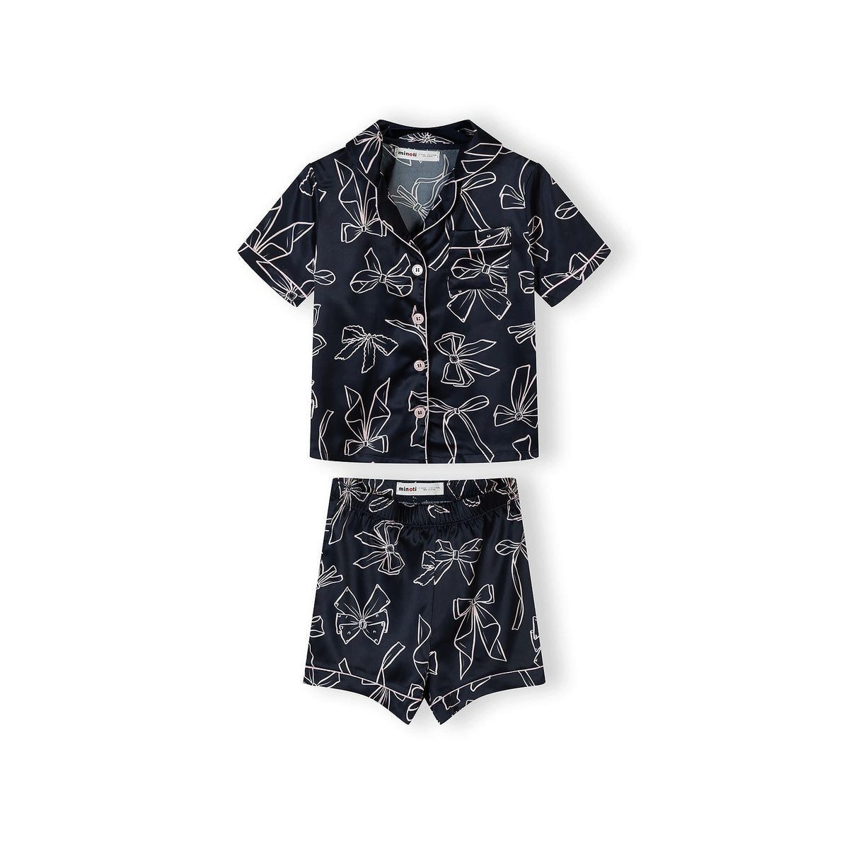 MINOTI Schlafanzug für Mädchen, kurzer Pyjama aus Satin mit Knopfleiste (Set, 2 tlg)