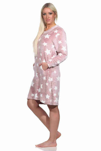 Normann Nachthemd »Damen langarm Nachthemd mit Bündchen in Sterneoptik aus kuschelig warmen Coralfleece«