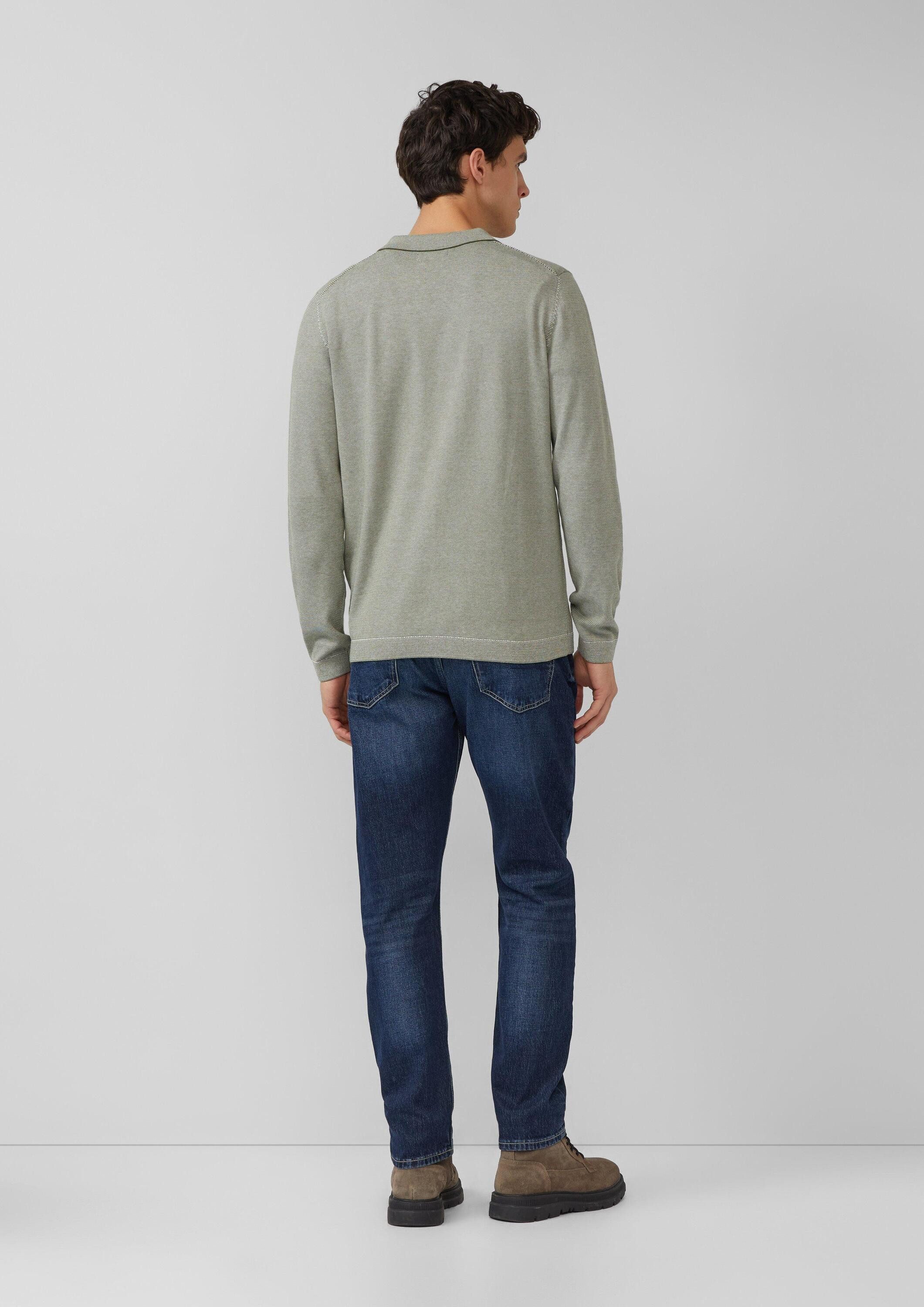 s.Oliver Longpullover Strickpullover Fein gestreifter Pullover mit Polokragen und abgesetzten Bündchen