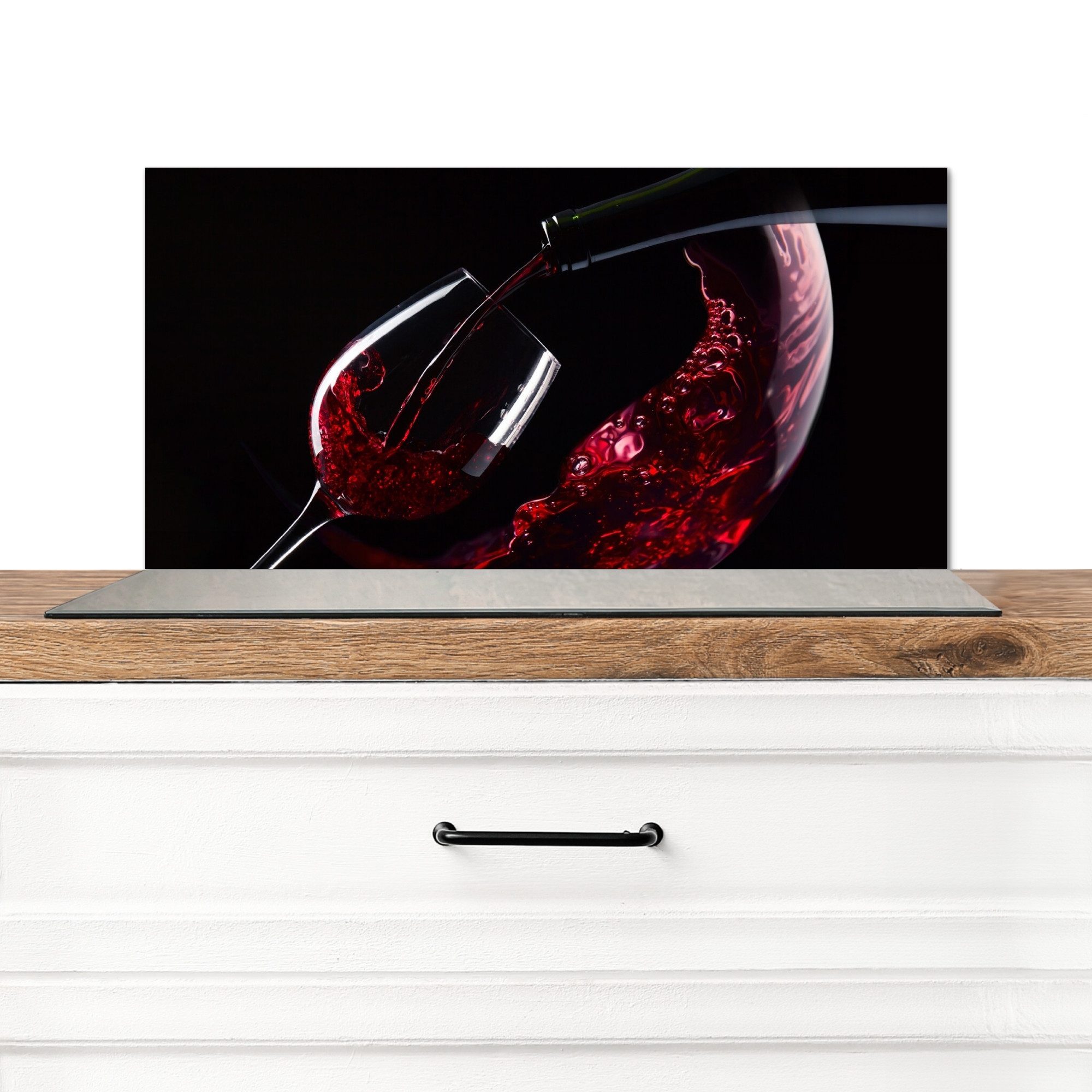 MuchoWow Küchenrückwand Wein - Getränk - Schwarz - Rot - Weingläser, (1-tlg), Spritzschutz Küchenrückwand, Wandschutz, 60x30 cm