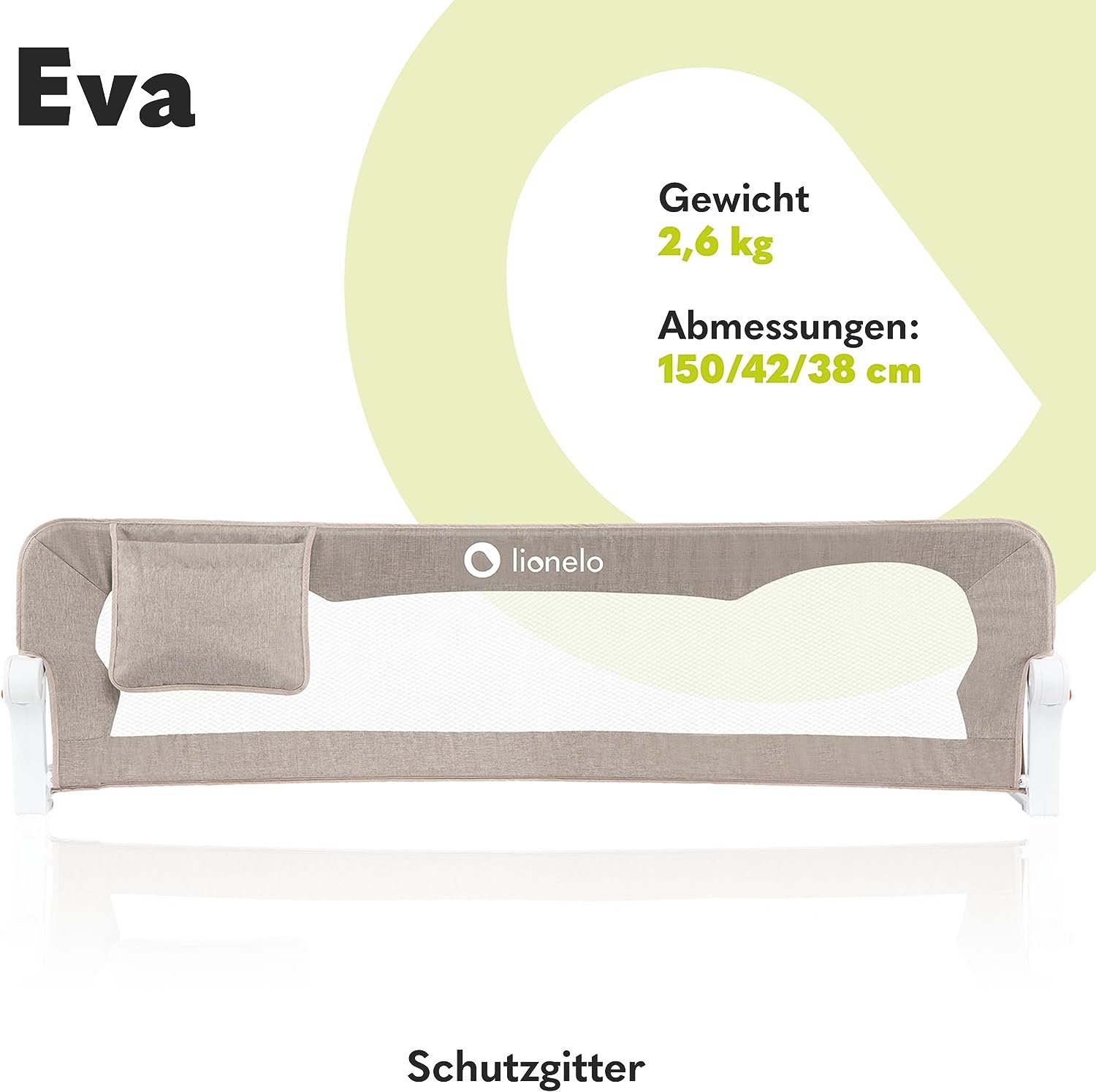 lionelo Bettschutzgitter Eva (TOP, Zwei Sicherheitsgurte, Neigungsverstellung, einfache Montage), Einfache Montage, Zusammenklappbar um 180 Grad, Robuste Konstruktion