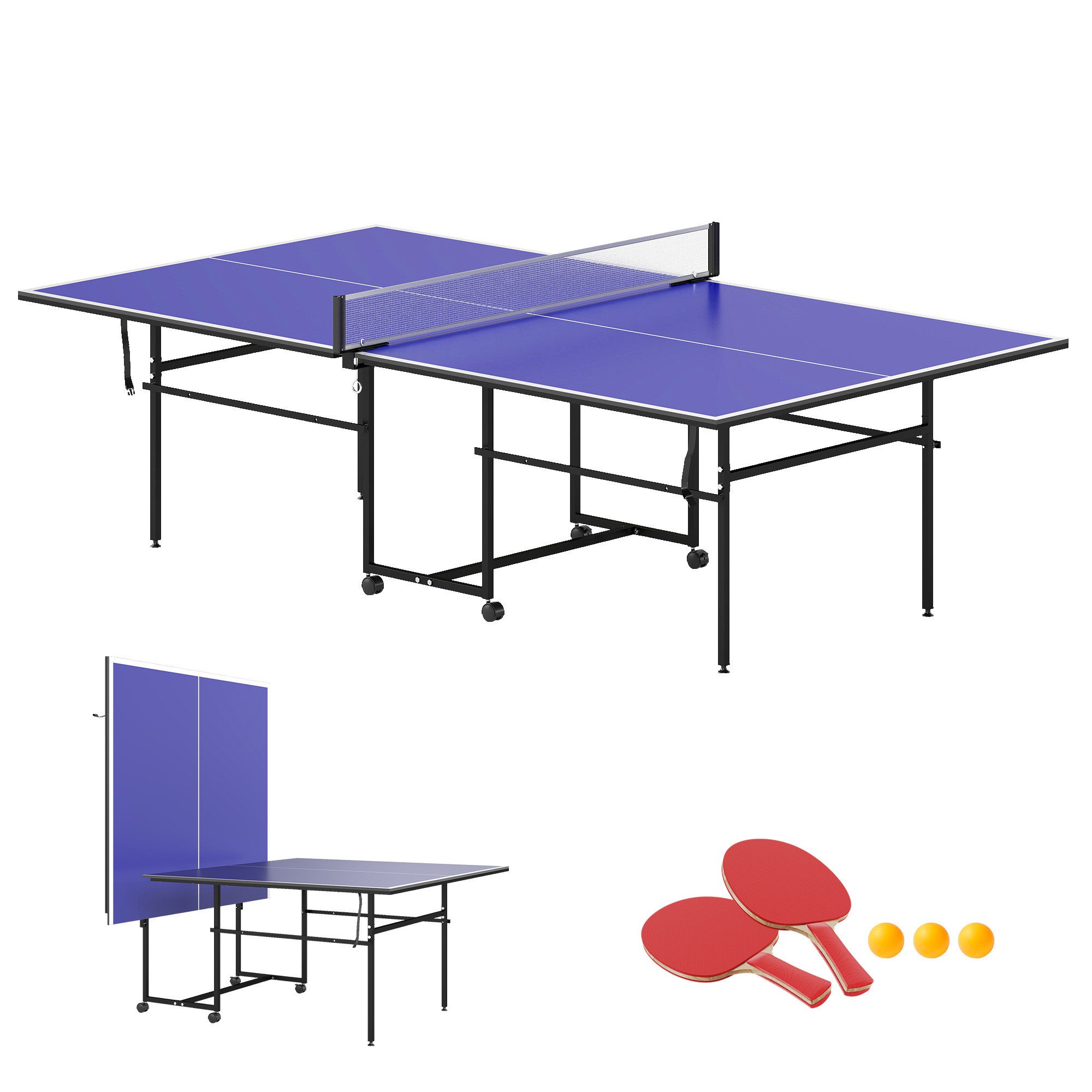 Tischtennisplatte Tischtennisplatte klappbar 9ft, vollgröße, mit 4 Rollen, Indoor