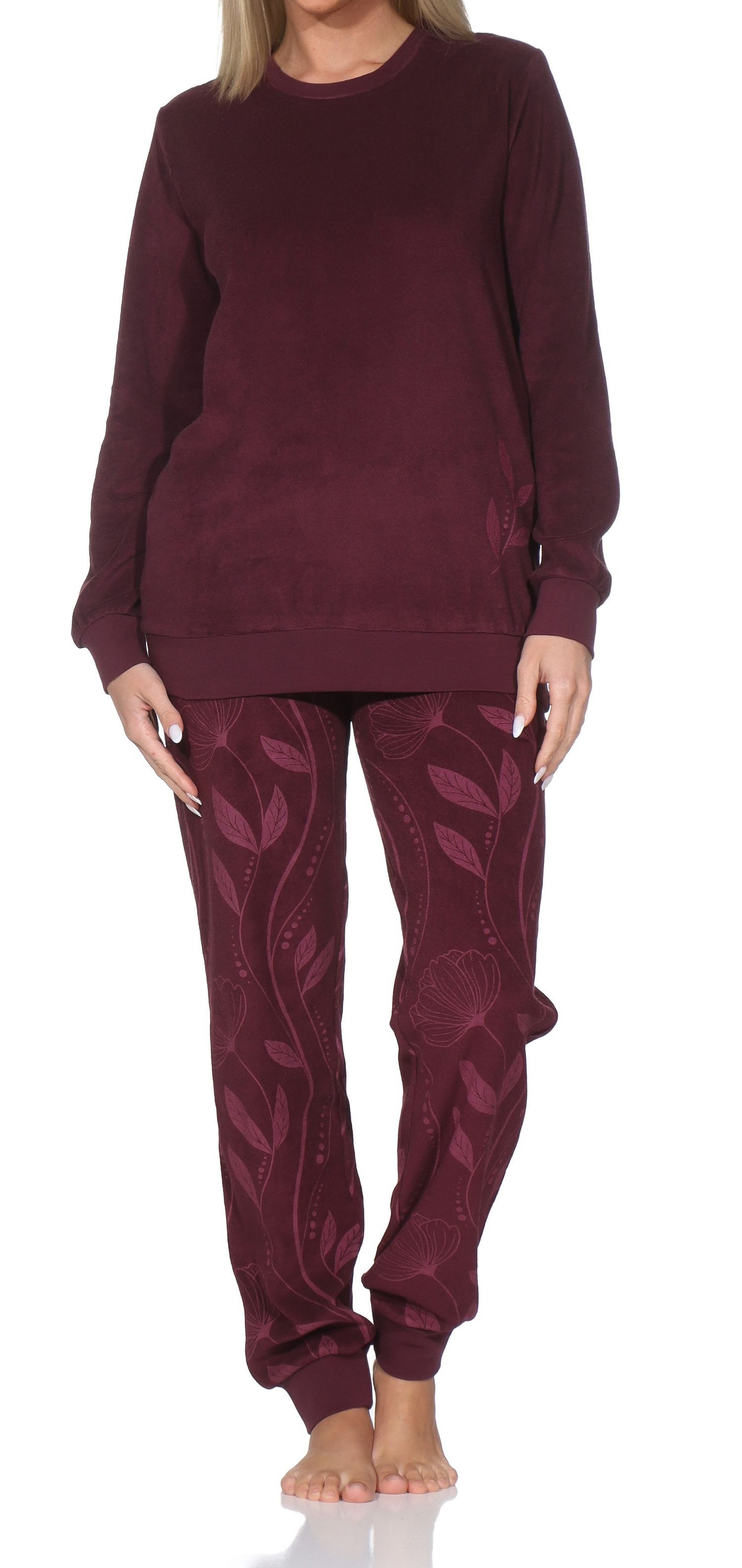Normann Pyjama Normann Damen Frottee Schlafanzug lang mit Bündchen in edler Optik