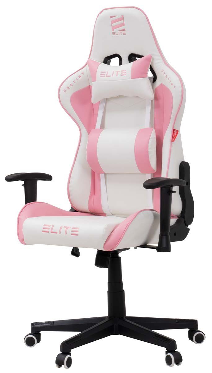 verstellbare - Hohe kg Weiß klappbare - 5-Stern kg, Pink mit 90° drehbar, Racing-Design, Destiny horizontal Gaming Gaming Sitzhöhe, Härtegradeinstellung, - bis Pflegeleicht, ELITE 2D-Armstützen, Sicherheits-Doppelrollen, Grad hochwertige Belastbarkeit 170 PVC Ergonomischer verriegelbare & Stuhl Sicherheitsgasdruckfeder, bis Nackenkissen Gaming-Stuhl Stuhl Chefsessel, / Memory-Schaum, Rücken- Computerstuhl, Fußkreuz, (Drehstuhl inkl. Office 150 360 St), mechanische Rückenlehne, Wippmechanik, Racing Zockerstuhl Verarbeitung, Bürostuhl Drehsessel, Chair, Racingstuhl, Gaming 1 Computer Chair, mit Home