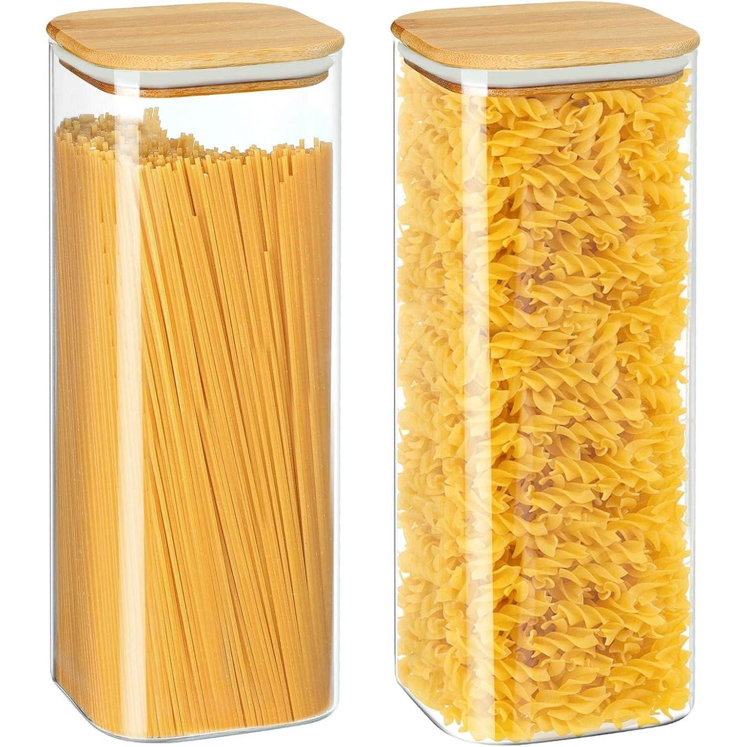 LuxusKollektion Vorratsglas Vorratsdose Glas Bambusdeckel Spaghetti Nudeln Mehl Reis 2 Pack 2500ml, Glas