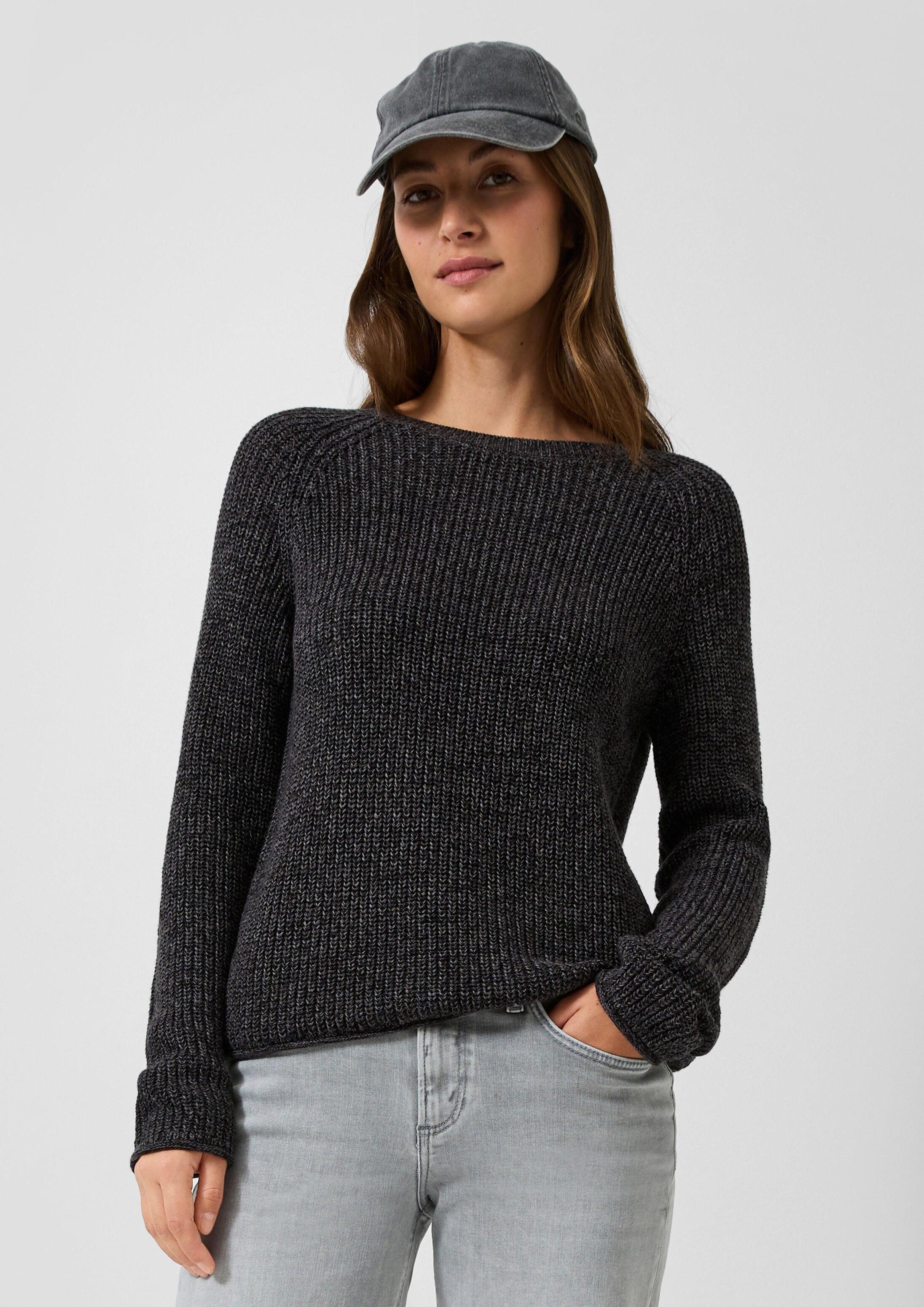 QS Longpullover Strickpullover Pullover mit Rippstruktur und Rollkanten