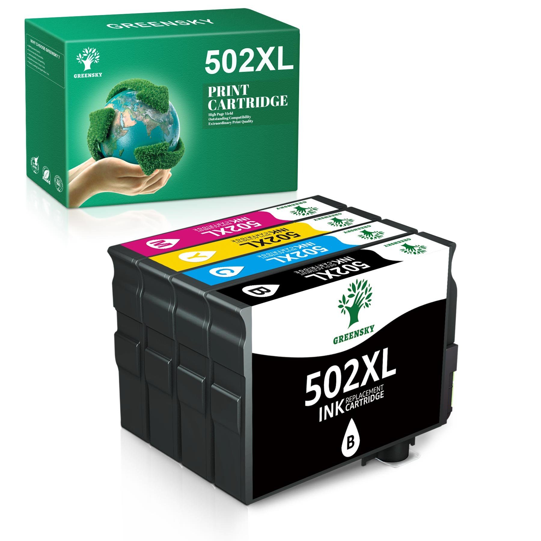 Greensky Ersatz für XL 5100 502 Tintenpatrone Multipack XP EPSON WF-2865DWF) (inklusive WF-2860DWF XP chip, 1Schwarz/1Magenta/1Gelb/1Cyan 5105