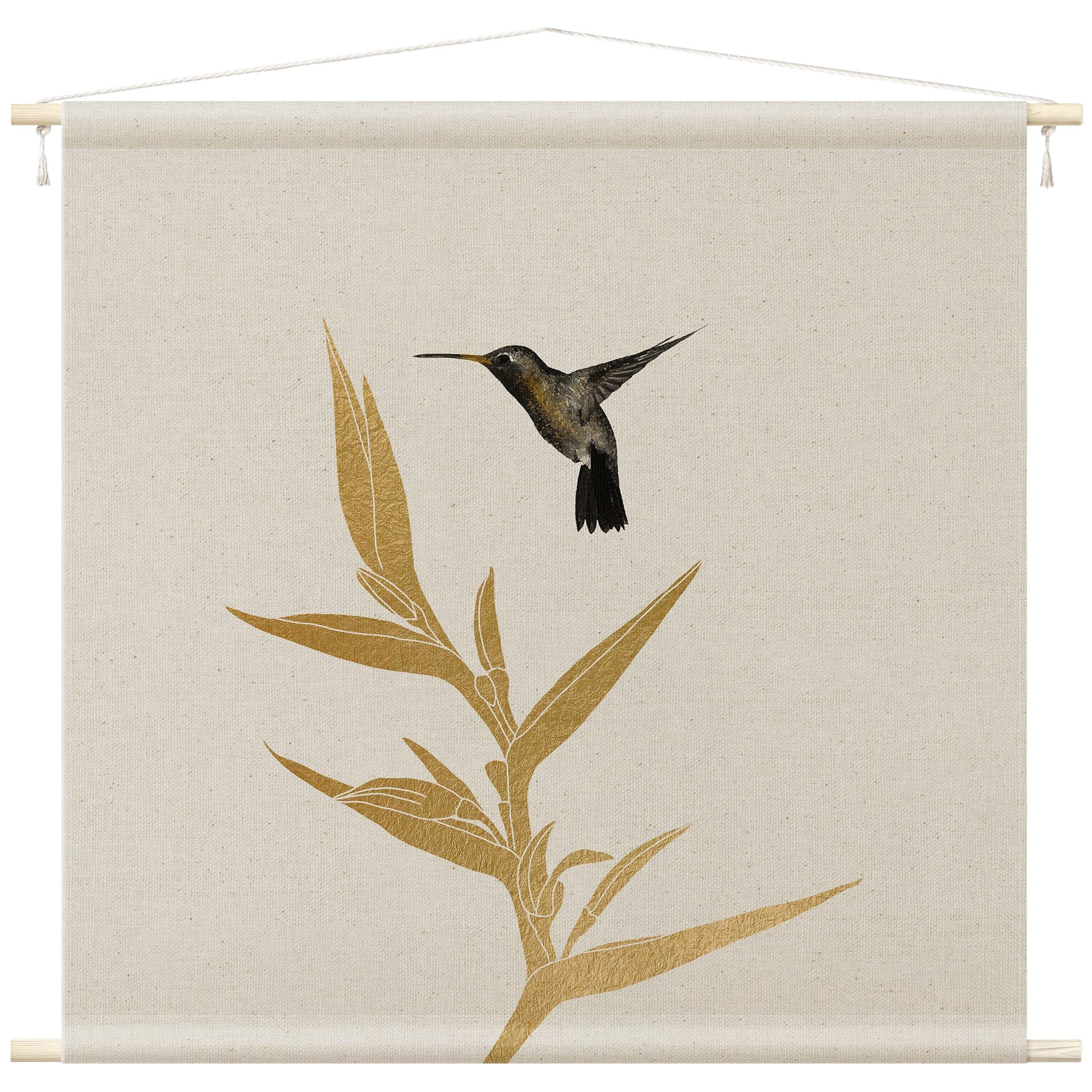 Bilderdepot24 Wandteppich modern Tropisch Tiere Vögel gold, quadratisch, Höhe: 2.6 mm, großes Wandbild aus Natur-Baumwolle Wandbehang Stoffbild Tuch Wollseil