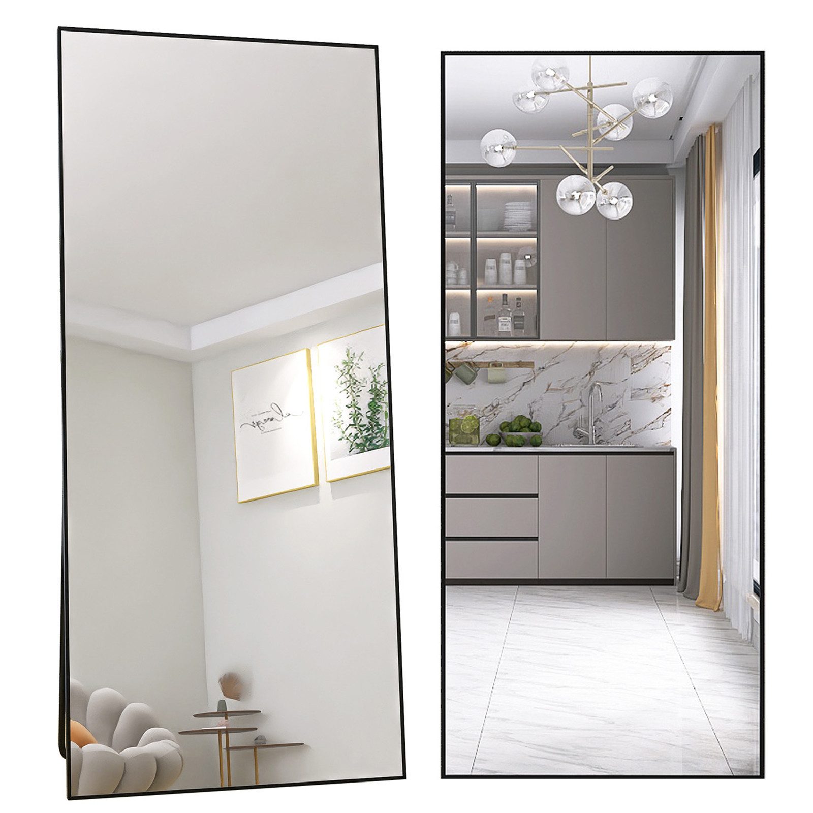 FUROKOY Ganzkörperspiegel Standspiegel mit Ständer, Metallrahmen (Garderobenspiegel, 1-St), Rechteckiger Wandspiegel,180x80cm für Wohnzimmer, Schlafzimmer,Schwarz
