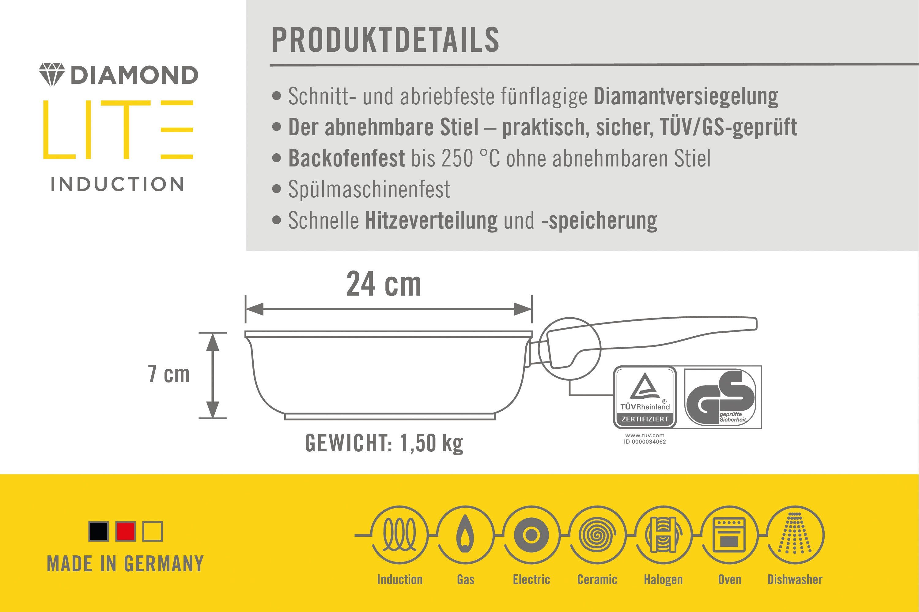 WOLL Schmorpfanne Induktion, Pfannenwender, Made (Set, Germany in Stiel, inkl. 3-tlg), Diamond abnehmbarer Lite, Aluminium