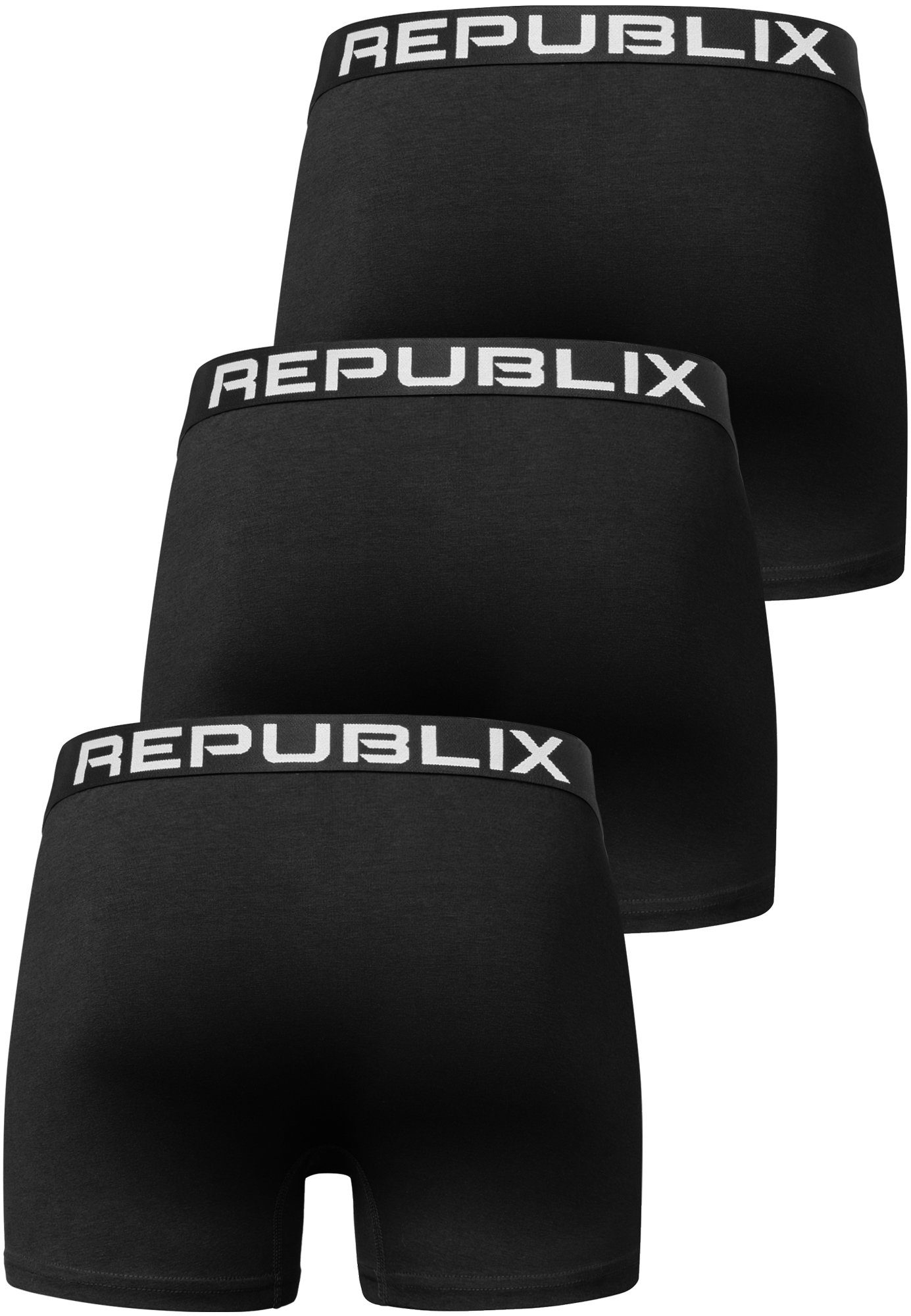 REPUBLIX Boxershorts DON Herren Baumwolle (3er-Pack) Männer Unterhose Unterwäsche Schwarz/Schwarz