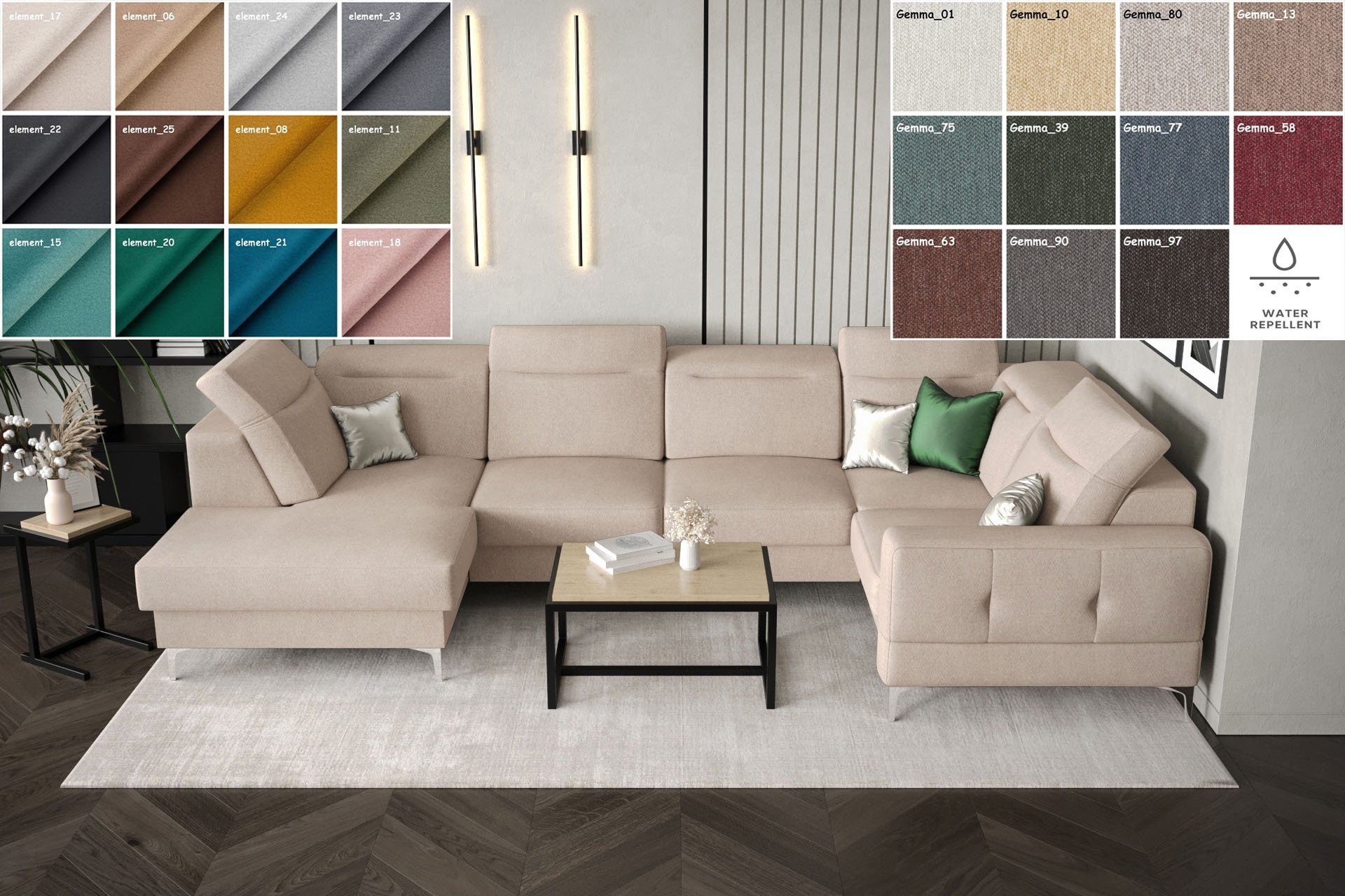 Möbel für Dich Wohnlandschaft Ecksofa in U-Form Malibu Max2 mit Bettkasten und Schlaffunktion Eigener Farbwunsch | Wohnlandschaften