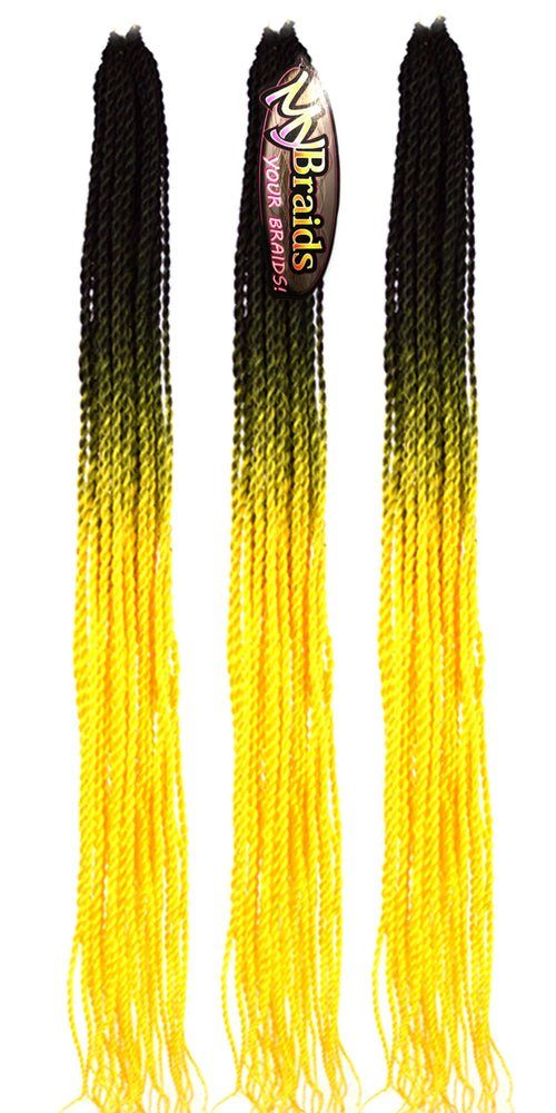 Schwarz-Sonnengelb BRAIDS! Pack Senegalese Braids Ombre YOUR Twist Crochet 5-SY Kunsthaar-Extension MyBraids Zöpfe 3er