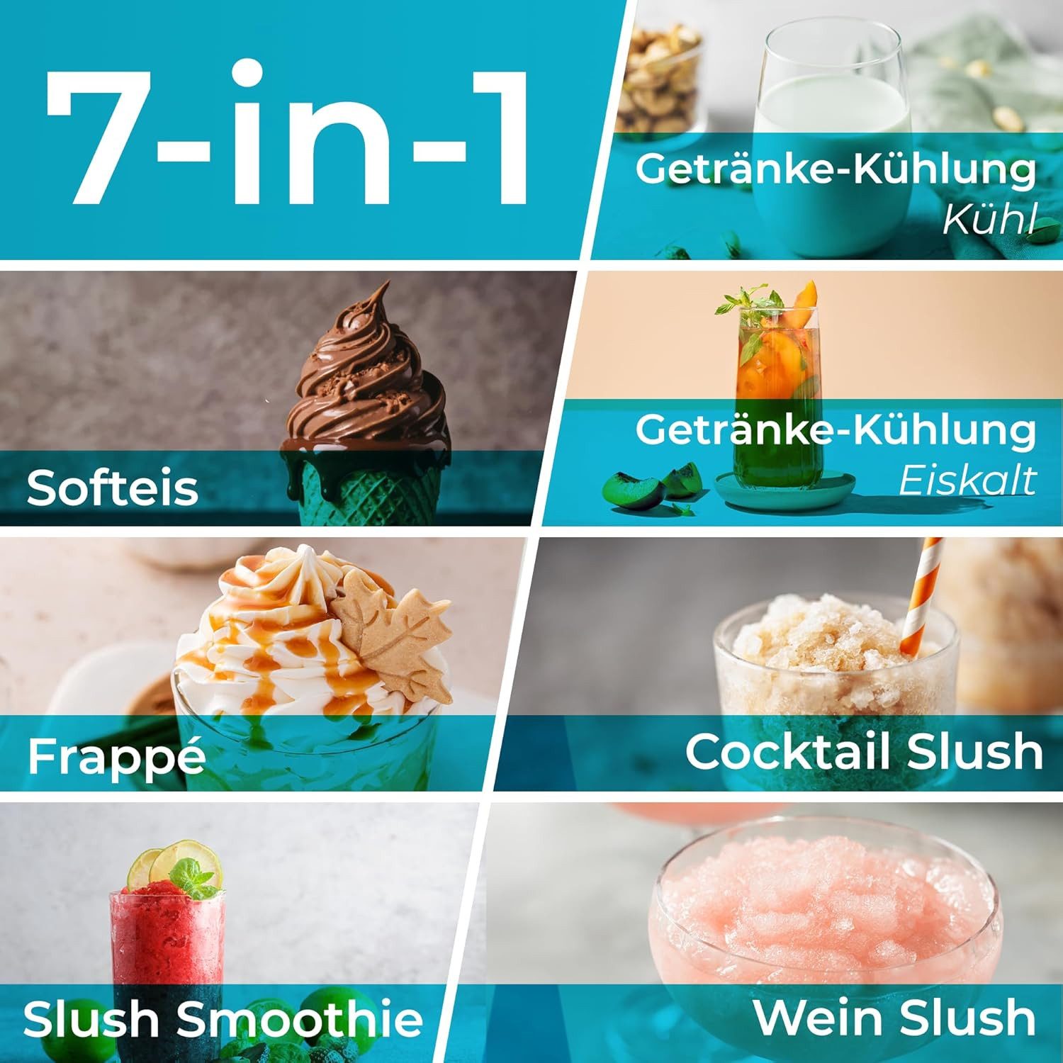 KLAMER Eismaschine 1,5L, 7 Programme (Softeis, Slush, Frapp), Eismaschine & Slush Masch…, 1,5 l, 210 W, Kompressor-Technologie, 7 Programme, Automatische Reinig – Bild 5 von 5