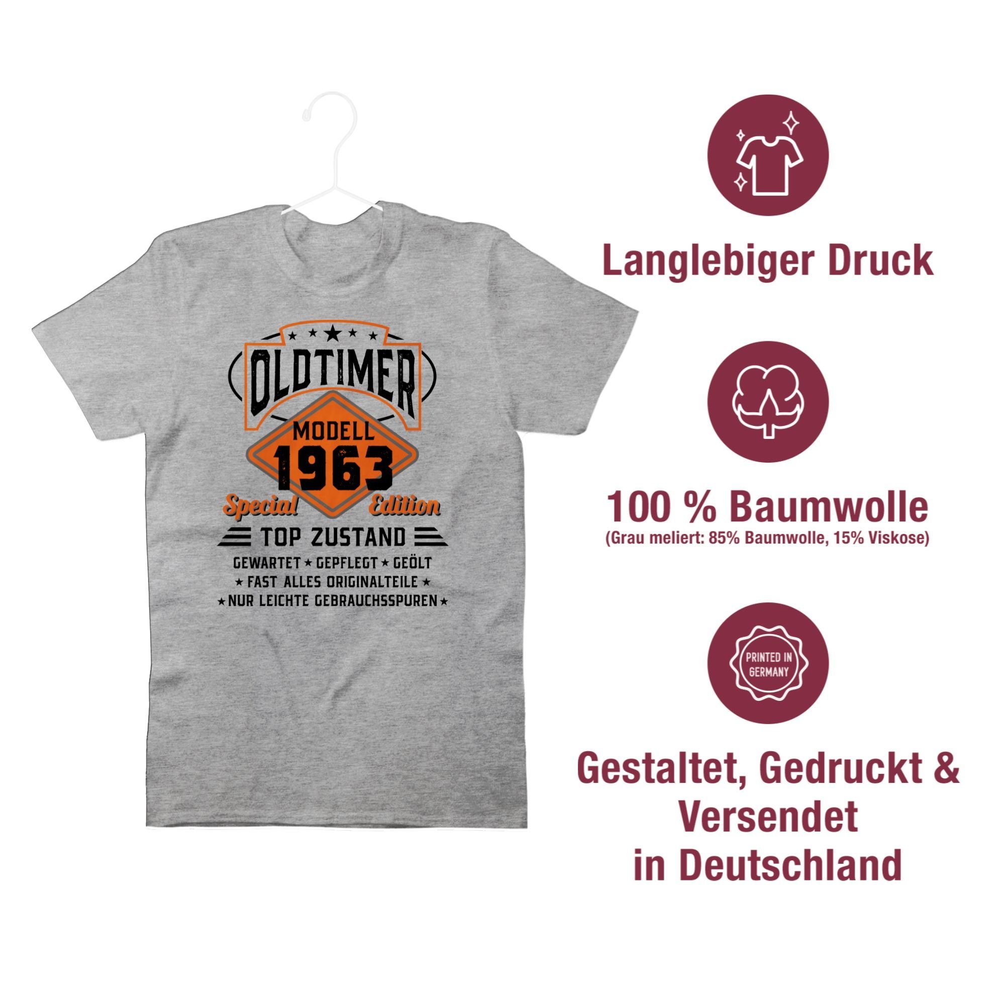 1963 Shirtracer - Grau 1 T-Shirt meliert 60. Geburtstag Modell Oldtimer schwarz