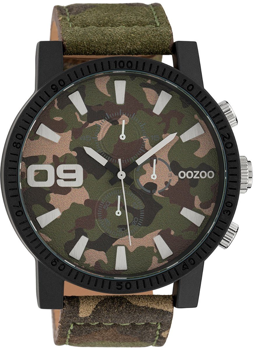 OOZOO Quarzuhr Oozoo Herren-Uhr mehrfarbig, Herrenuhr rund, extra groß (ca. 50mm) Lederarmband, Fashion-Style