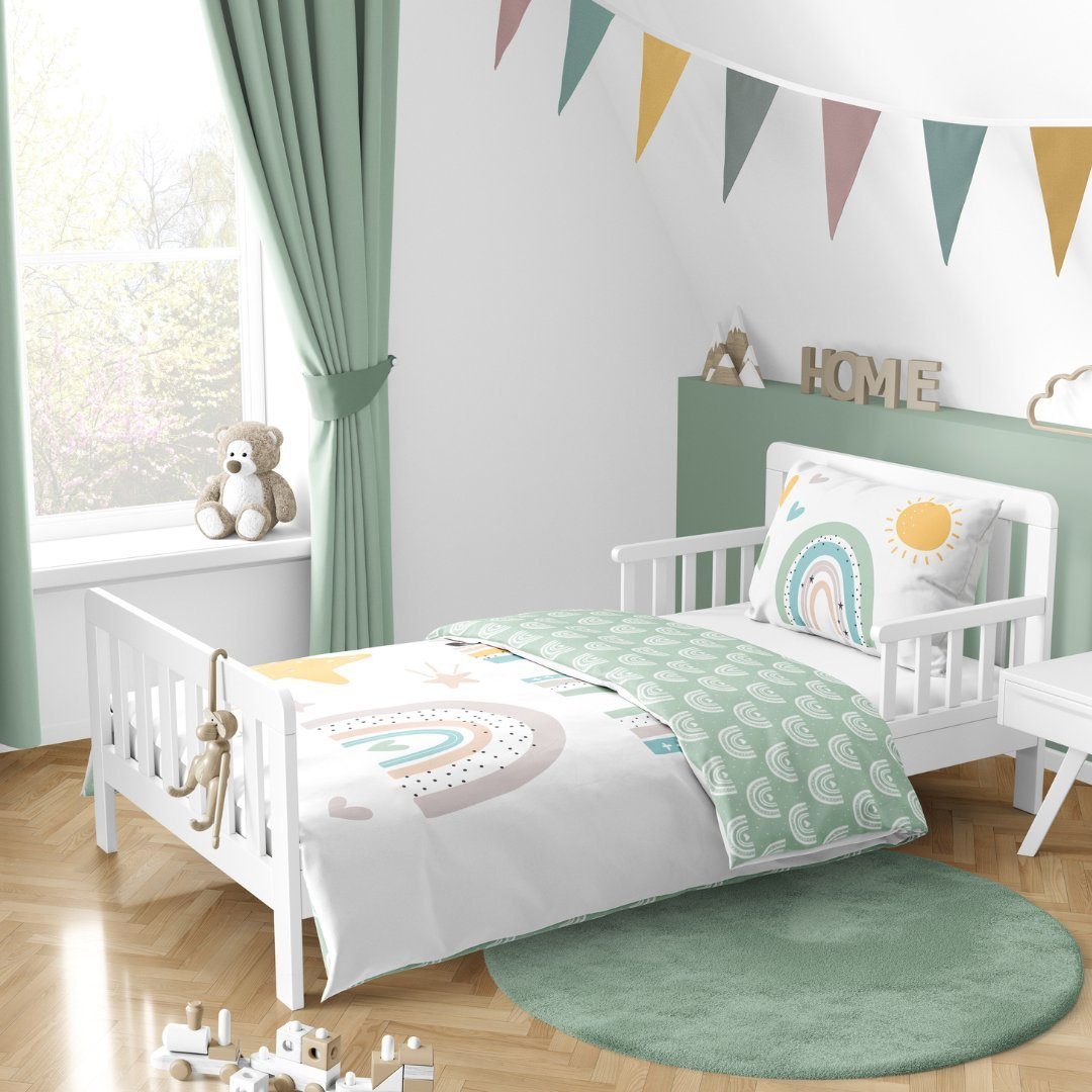 MTOnlinehandel Babybettwäsche Regenbogen Sonne Sterne & Herz 100x135 + 40x6 günstig online kaufen