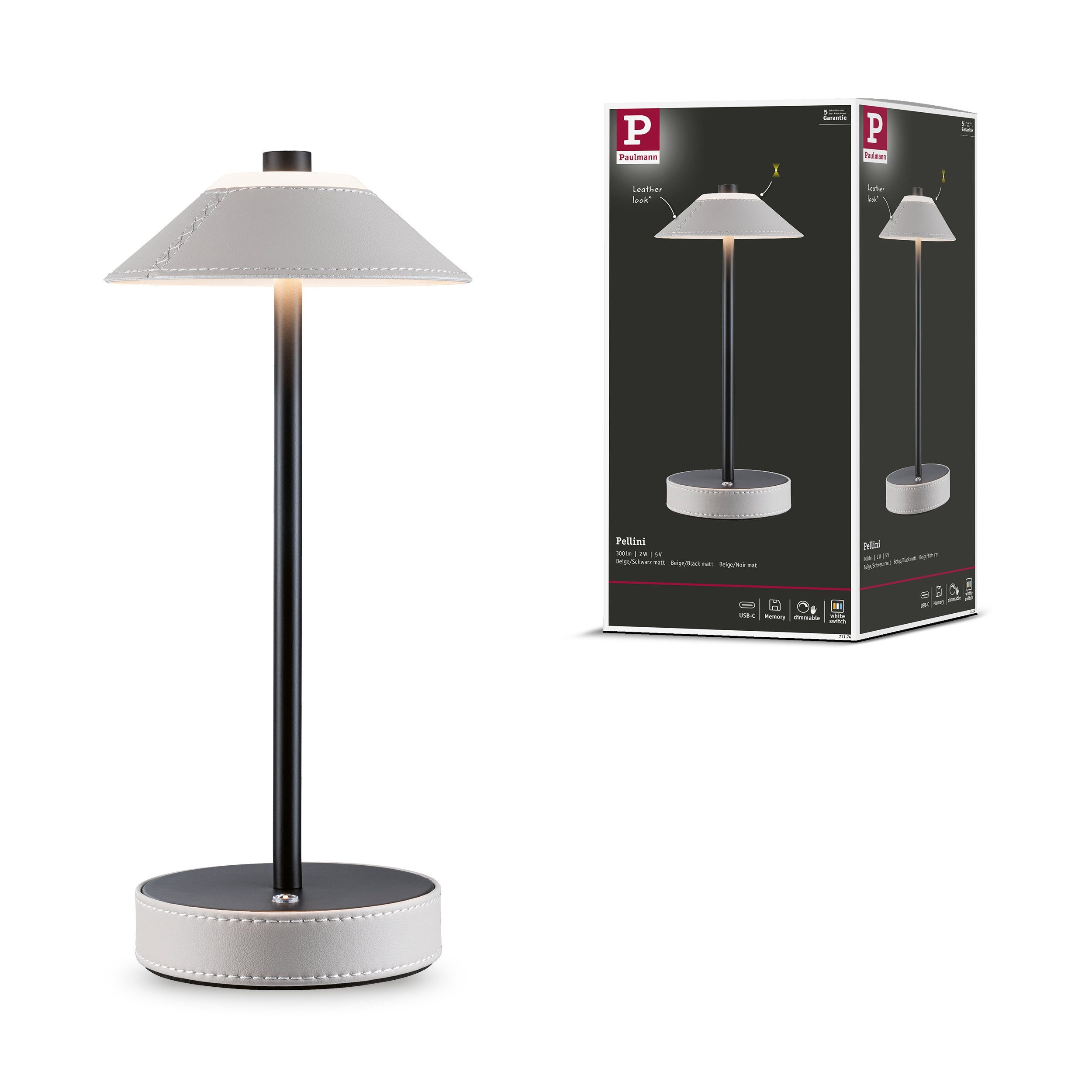 Paulmann Tischleuchte Mobile Tischleuchte Pellini White Switch 300lm 2W Beige, Schwarz matt