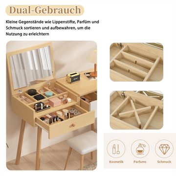 autolock Schminktisch Kosmetiktisch Mit Spiegel,Schminktisch aus Holz Mit Schubladen, geteilter Stauraum,große Lagerkapazität -100*78*40cm(ohne Hocker)