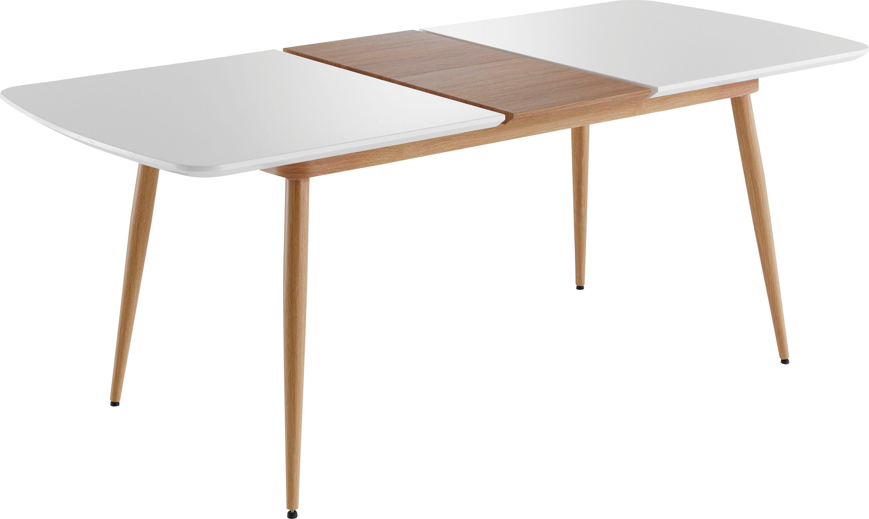 INTER-FURN Esstisch ausziehbar 160 Tischplatte Lack, (1-St), Bozen Metallgestell Weiß bis 200 cm