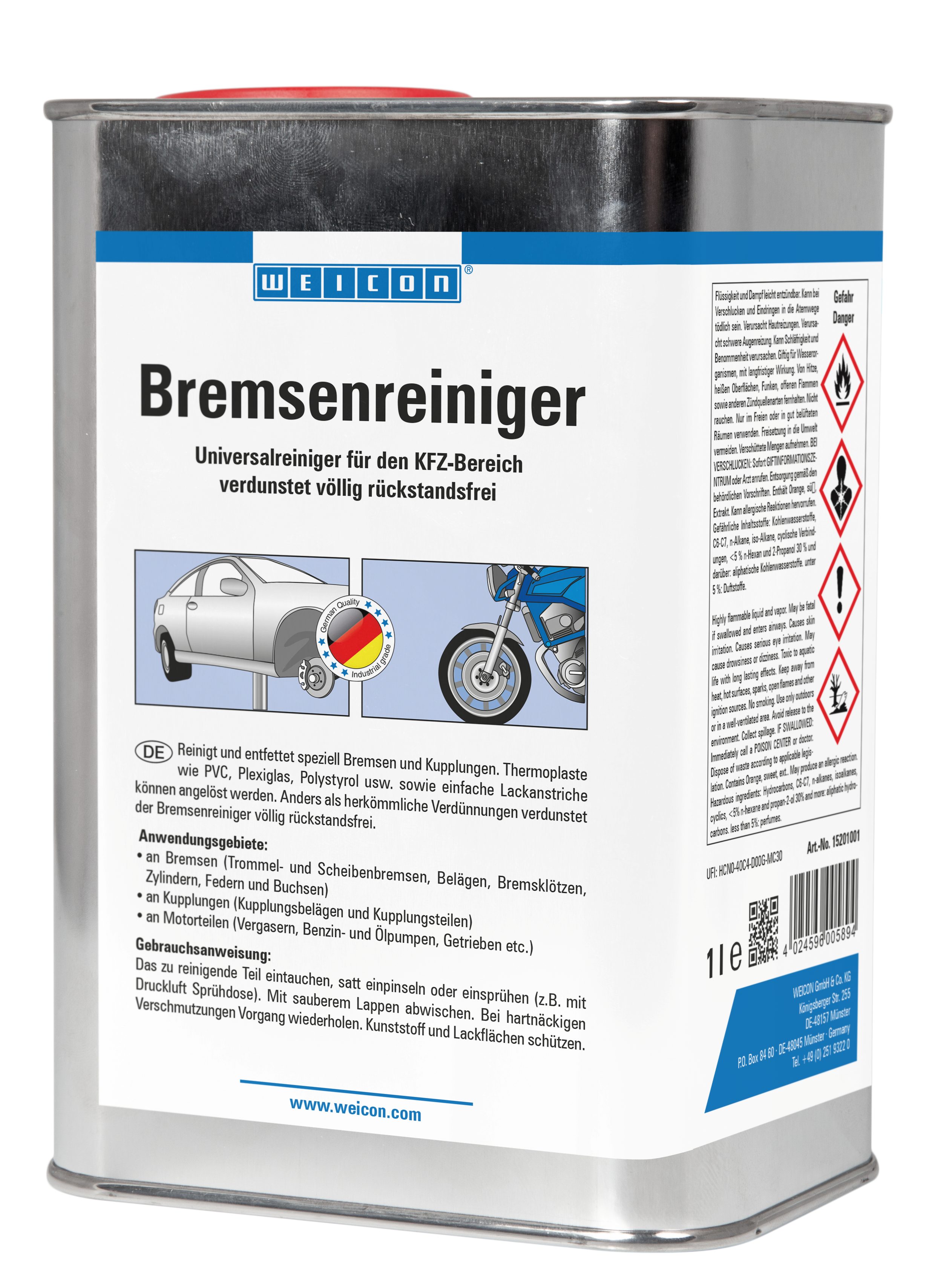 WEICON Bremsenreiniger, Universalreiniger für KFZ-Bereich, farblos Bremsenreiniger (Rückstandsfrei verdunstend)