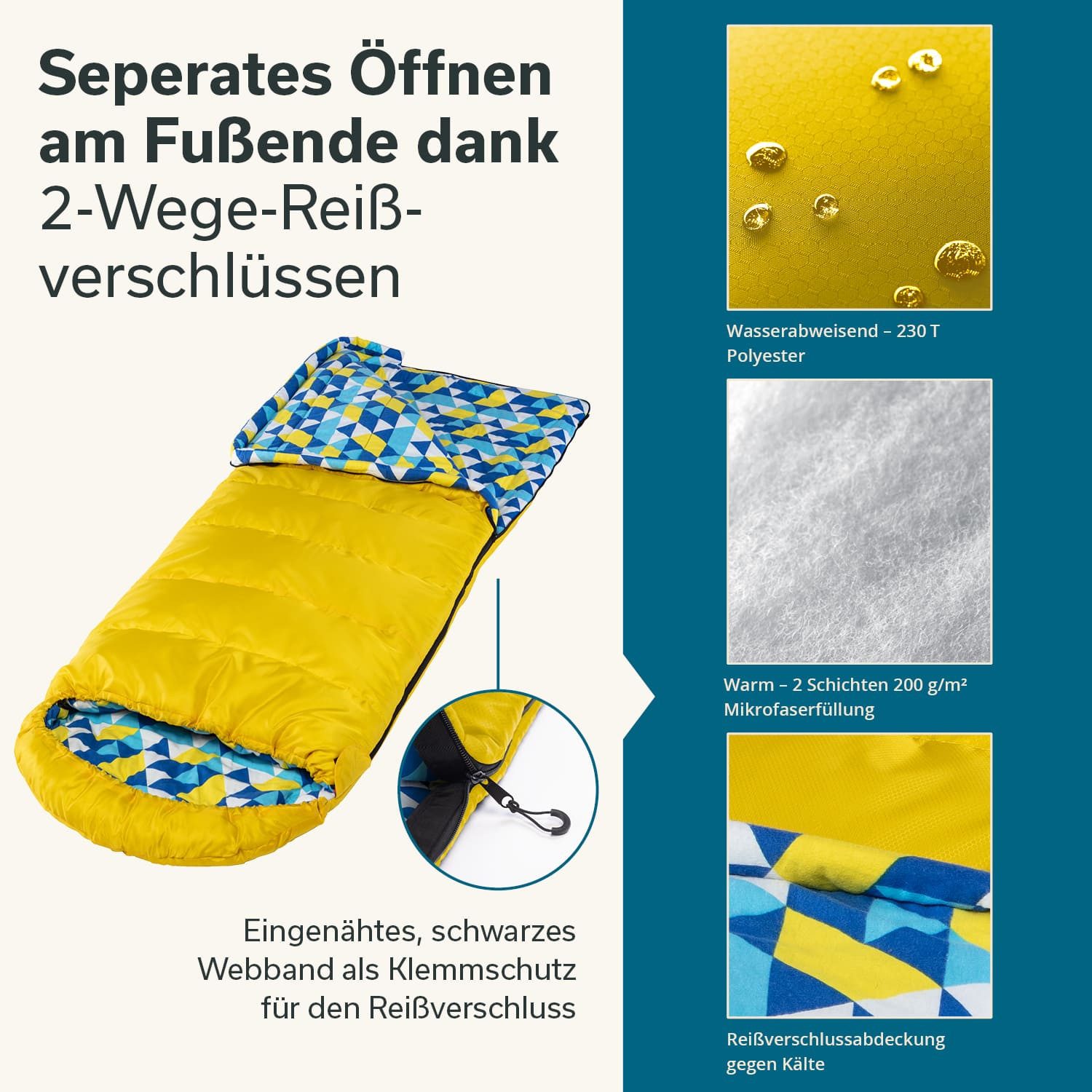 Skandika Deckenschlafsack Dundee Baumwollflanell, Koppelbar, Kopfteil mit Kordel (Reißverschluss mit Webband-Klemmschutz, Innentasche mit Klett), 3 Jahreszeiten, bis -20°C, Packsack mit Kompressionsbändern, 220x80cm