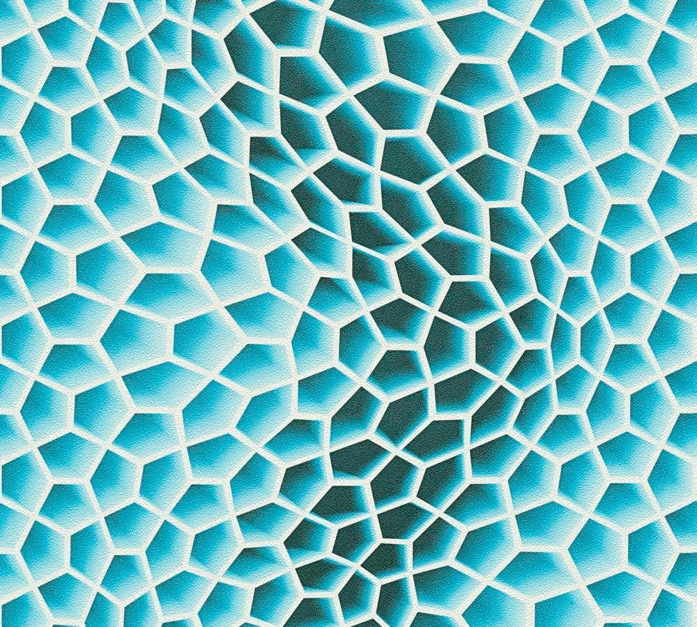 A.S. Création living walls Vliestapete Harmony in Motion by MacStopa, glatt, futuristisch, geometrisch, glänzend, matt, (1 St), glatt hellblau/anthrazit/weiß