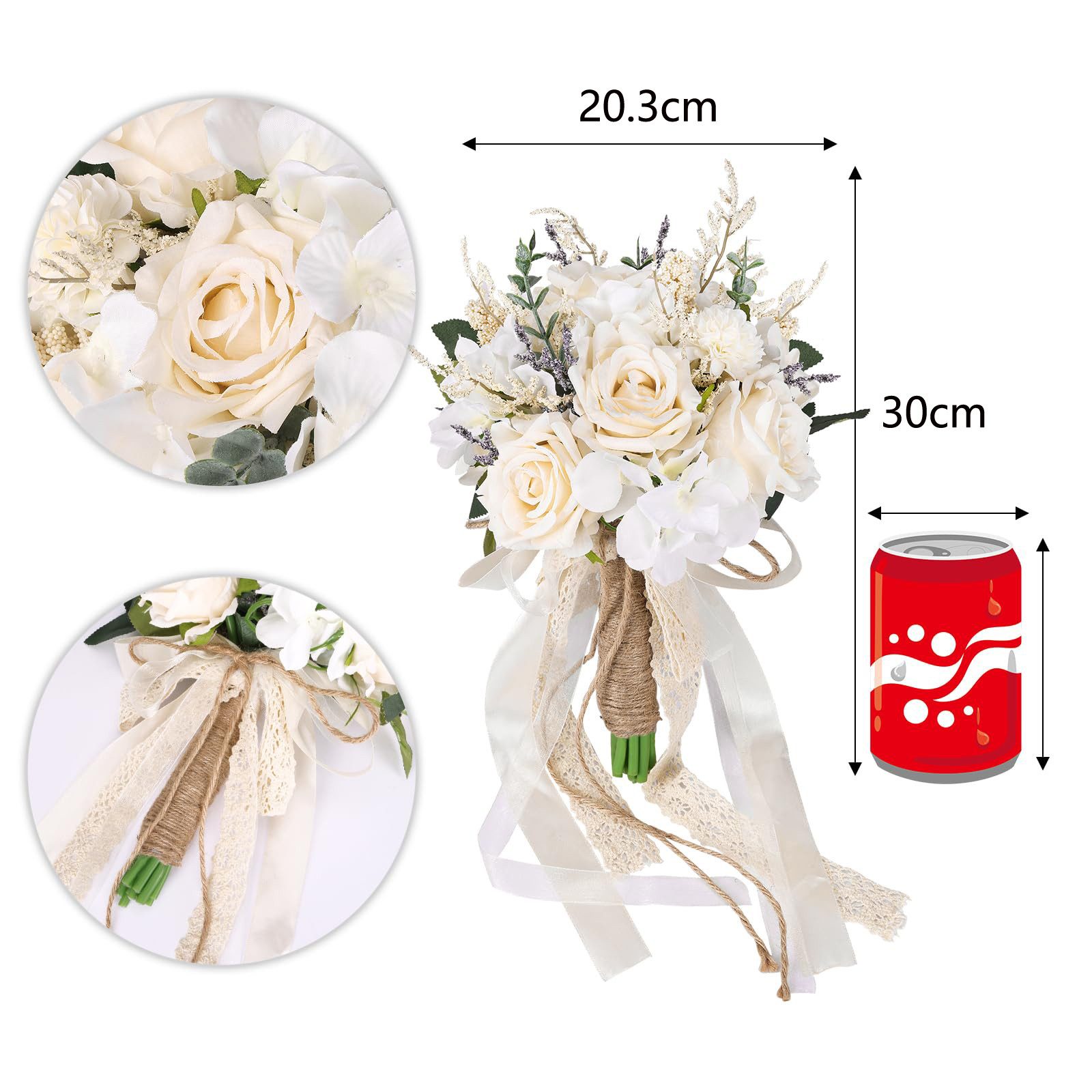 Kunstblume Kunstblumenstrauß Brautsträuße für Braut und Brautjungfern, Agger, künstliche weiße Champagnerrosen, Hochzeitsdekoration – Bild 2 von 5