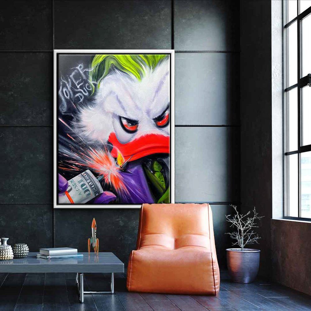 Art Leinwandbild, DOTCOMCANVAS® designed Motivationsbild Duck Rahmen Joker - - Premium weißer by Viqa