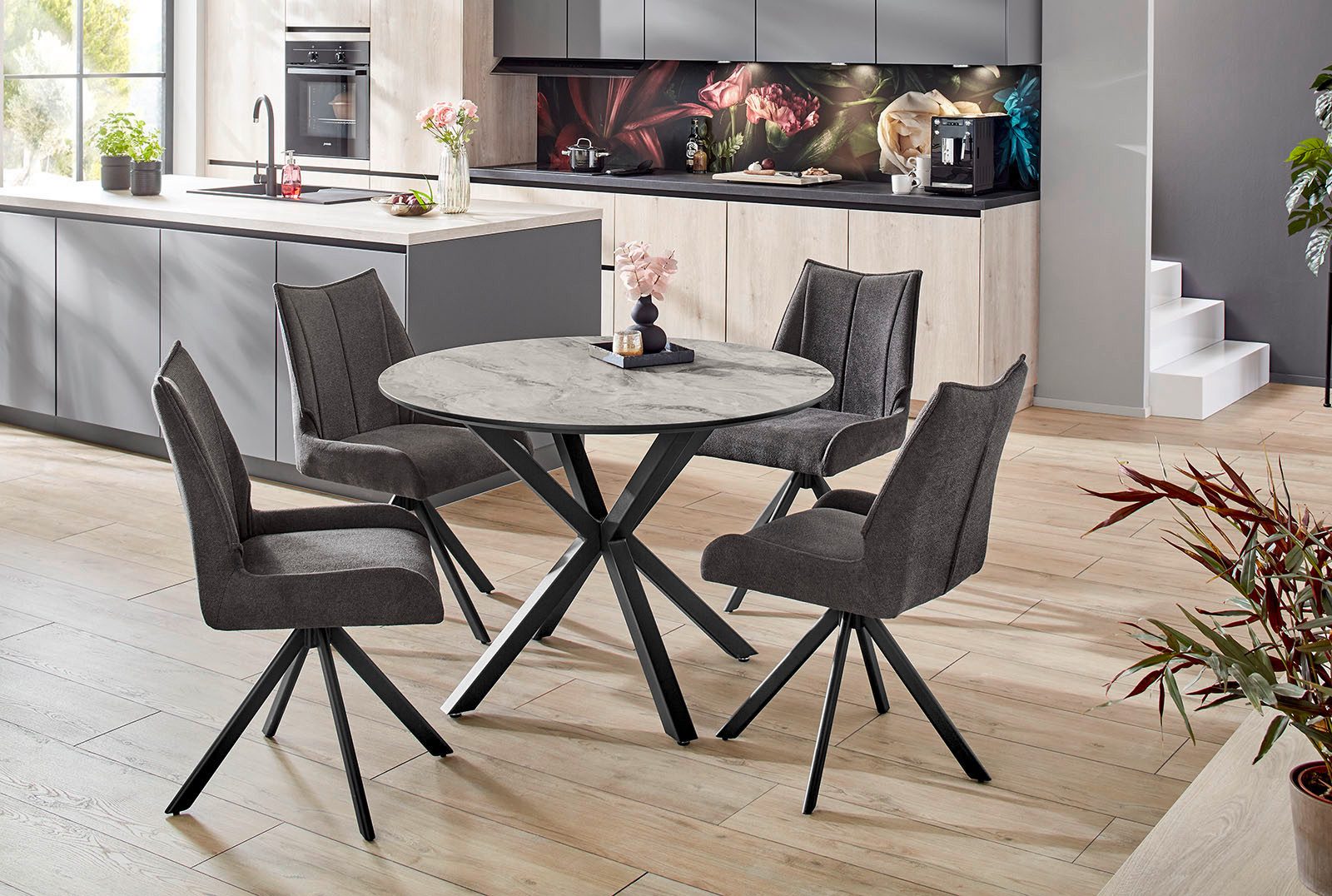 Jockenhöfer Gruppe Esstisch Ontario, rund, 110cm ø, Marmoroptik., Metallunt günstig online kaufen