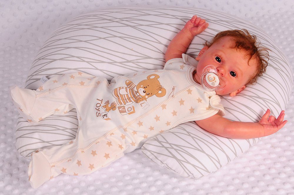 La Bortini Strampler, Jäckchen & Mütze Baby Anzug Stramplerhose Hemdchen Mütze mit Sternen aus reiner Baumwolle, in Creme, mit Bärchen, 44 50 56 62 68 74
