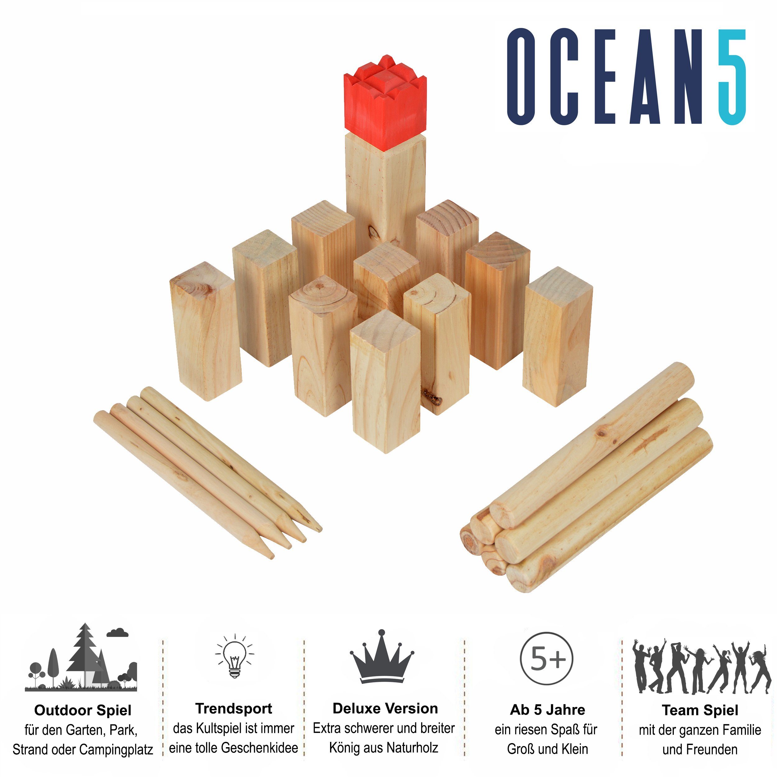 Ocean5 Spiel Wurfspiel Kubb in verschiedenen Größen, Familienspiel, Wikinger Spiel - Wurfspiel mit Teams