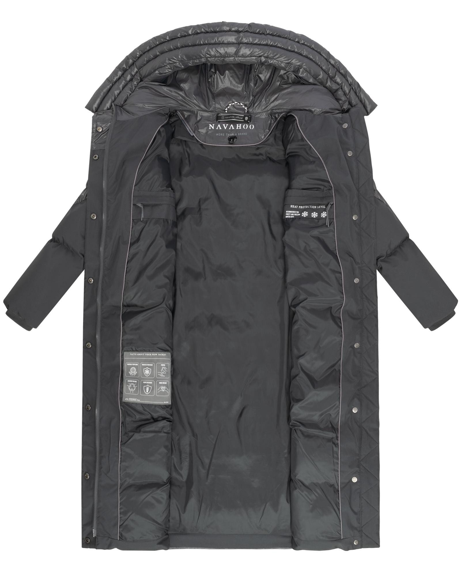 Navahoo Steppmantel Knusperherz 14 Langer gesteppter Damen Wintermantel mit Materialmix