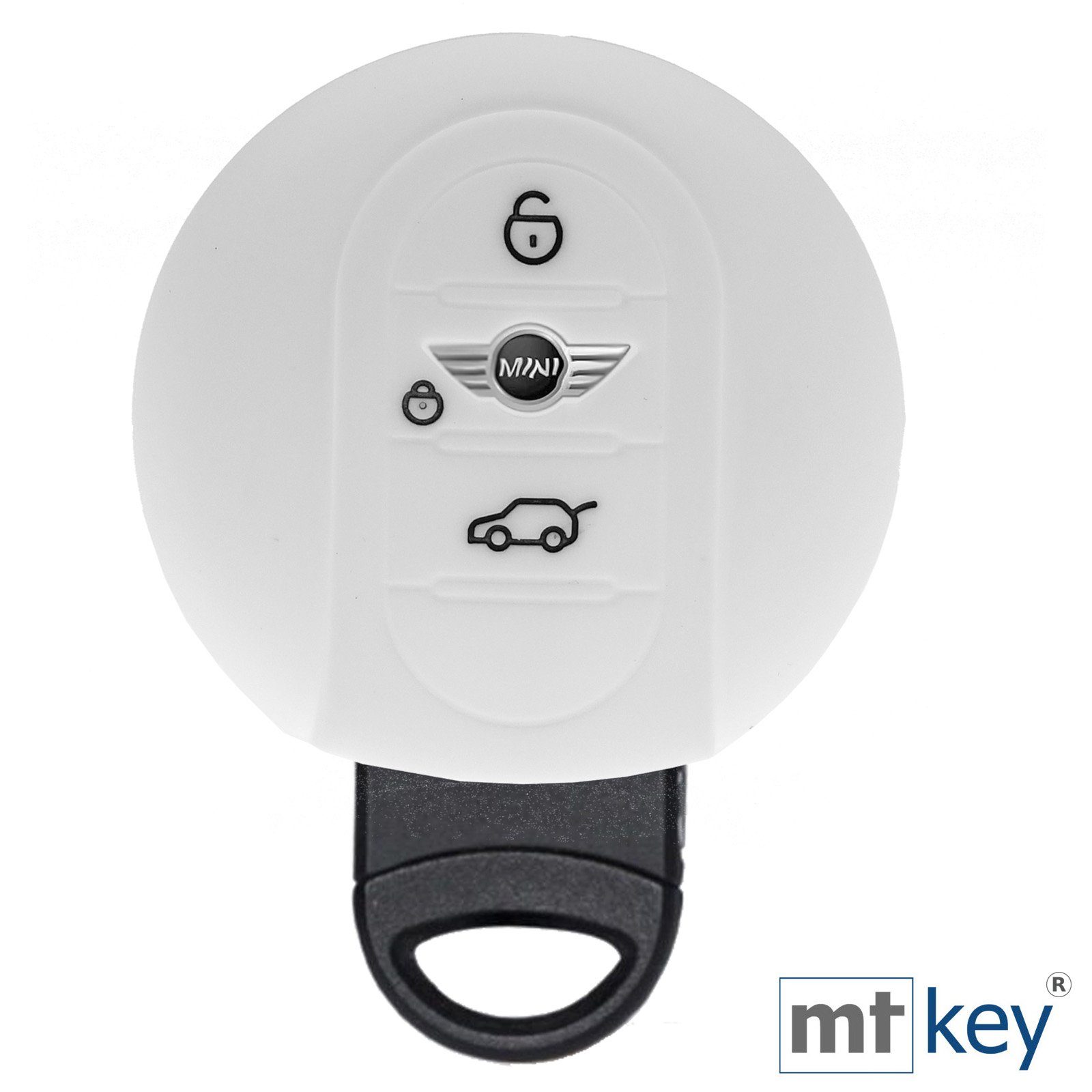 mt-key Schlüsseltasche Autoschlüssel Softcase Silikon 3 Schutzhülle F57 Tasten F56 für KEYLESS Countryman F54 F55 F60 Weiß, Mini Clubman