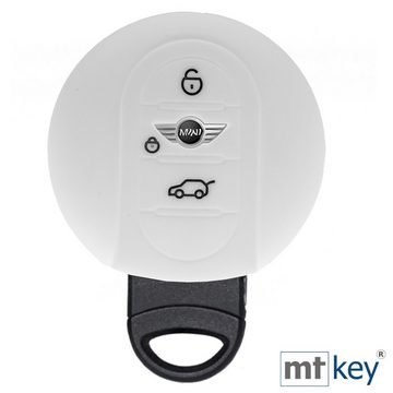 mt-key Schlüsseltasche Autoschlüssel Softcase Silikon Schutzhülle Weiß, für Mini F56 F54 F55 F57 F60 Clubman Countryman 3 Tasten KEYLESS