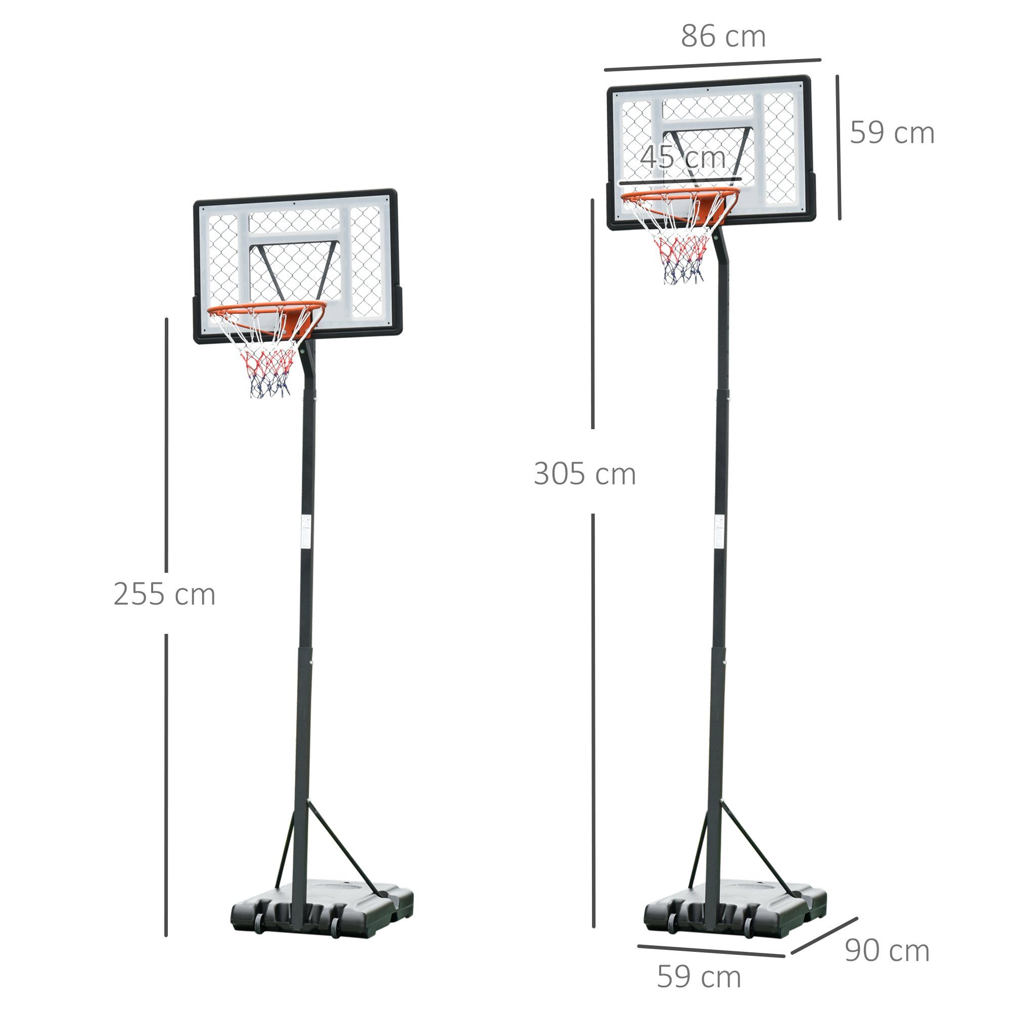 HOMCOM Basketballständer Basketballkorb 2 Rädern mit