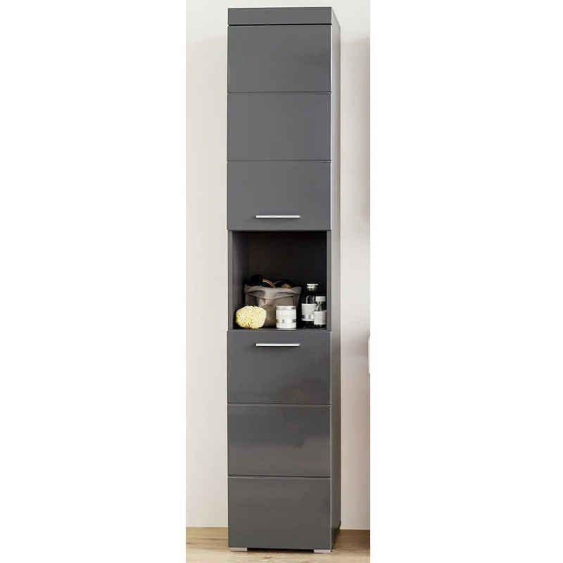 trendteam Hochschrank Amanda Highboard Regal Multifunktionsschrank Standschrank Grau 37x190x31cm