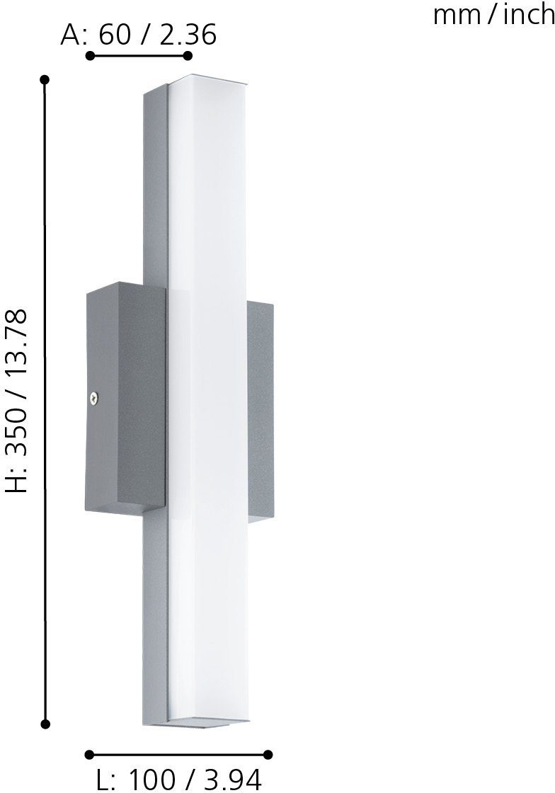 / x LED L10 integriert, 8W) / Außenlampe EGLO (je fest Warmweiß, H35 LED-Platine x LED silber / Außen-Wandleuchte 1 cm ACATE, inkl.