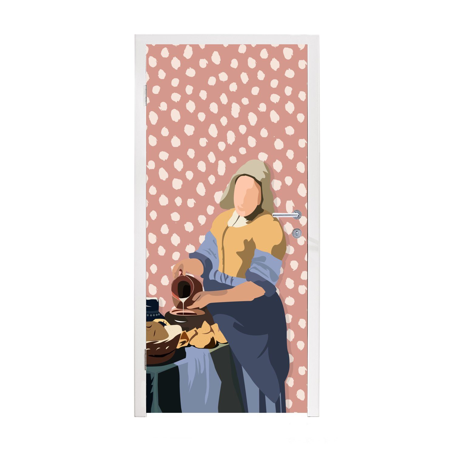 MuchoWow Türtapete Pastell - Milchmädchen - Polka dots - Alte Meister, Matt, bedruckt, (1 St), Fototapete für Tür, Türaufkleber, 75x205 cm