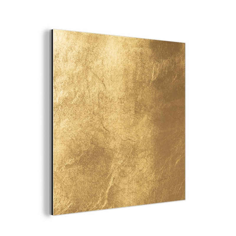 MuchoWow Metallbild Licht fällt auf eine goldene Wand, (1 St), Alu-Dibond-Druck, Gemälde aus Metall, Aluminium deko