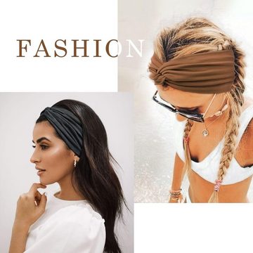HYTIREBY Haarband Haarband Damen Boho Weiche Haarbänder 18 cm Elastische Kopfband, 4-tlg., einstellbar
