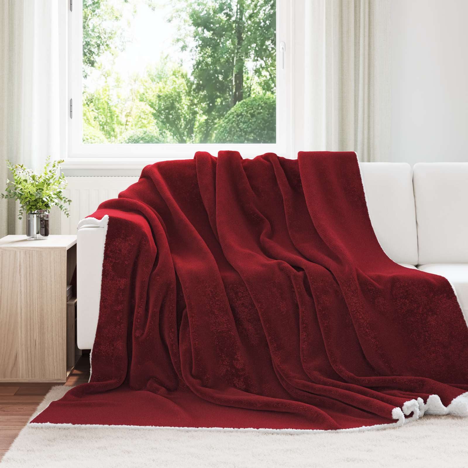 vidaXL Bettüberwurf Überwurfdecke Bordeauxrot 240 x 270 cm Fleece