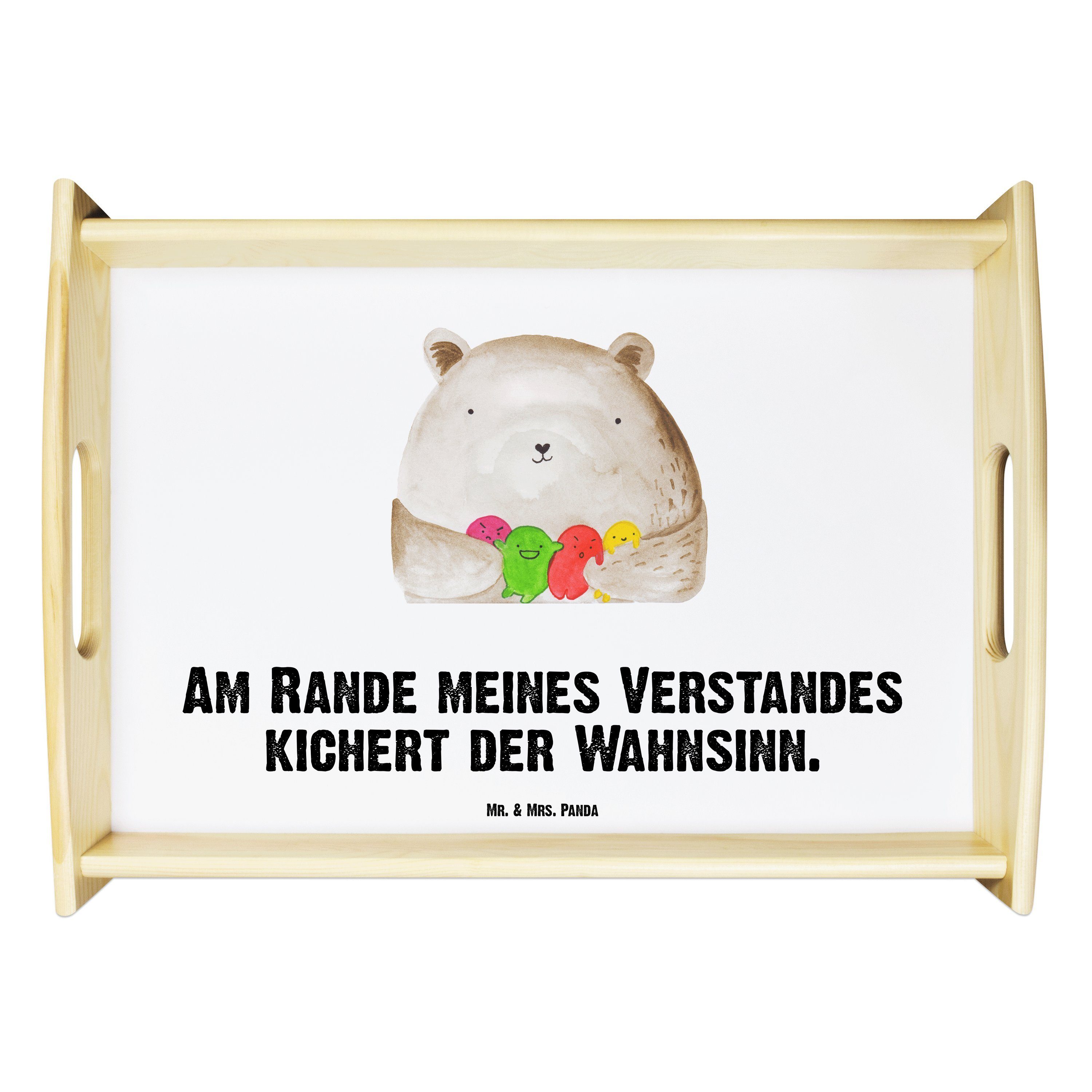 Mr. & Mrs. Panda Tablett Bär Gefühl - Weiß - Geschenk, Durchgedreht, Verrückt, Frühstückstable, Echtholz lasiert, (1-tlg)