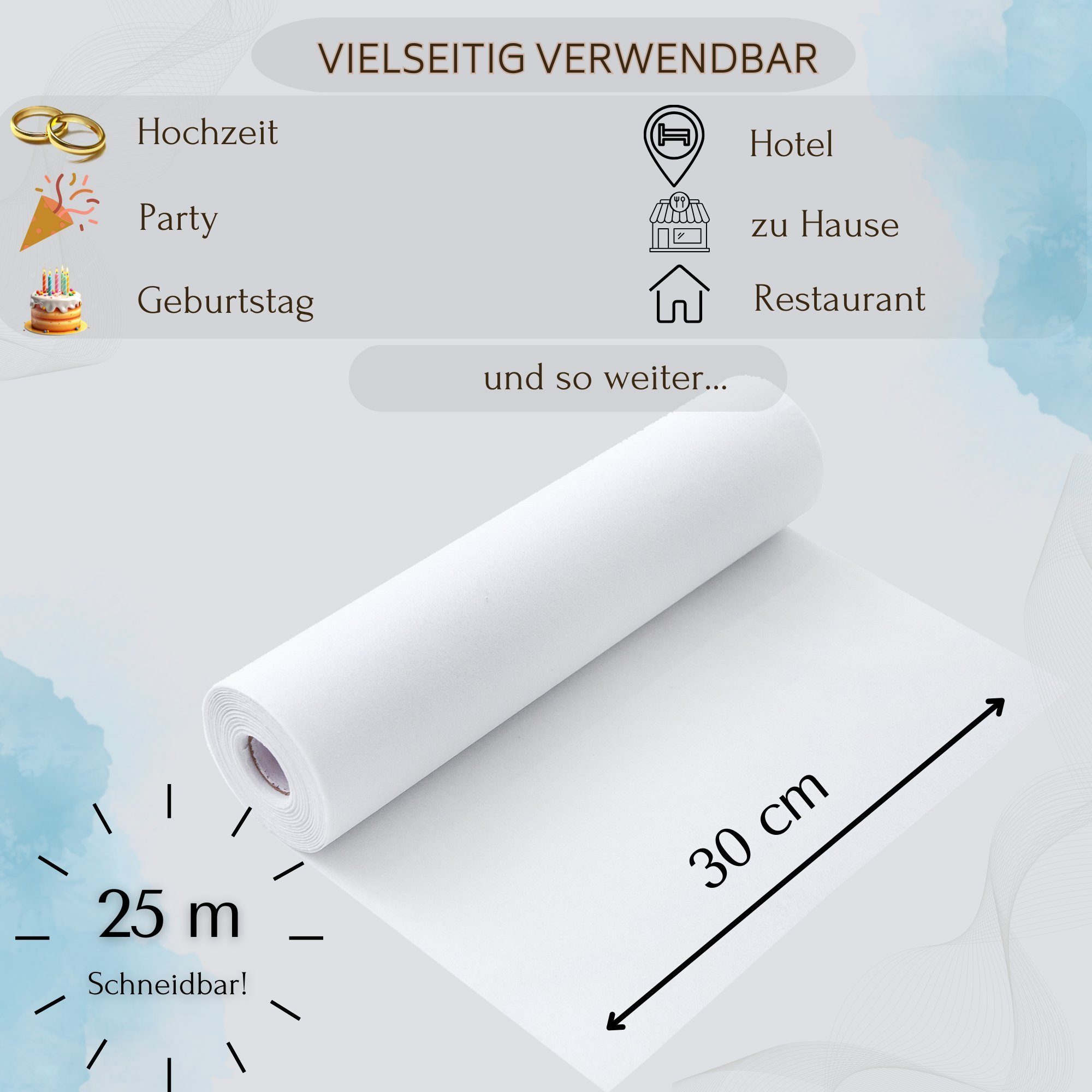 Simurq Tischläufer Vlies Tischband Rolle 30 cm x 25 m (Modern Tisch Deko für Geburtstag & Hochzeitsdeko, Table Runner Einweg)