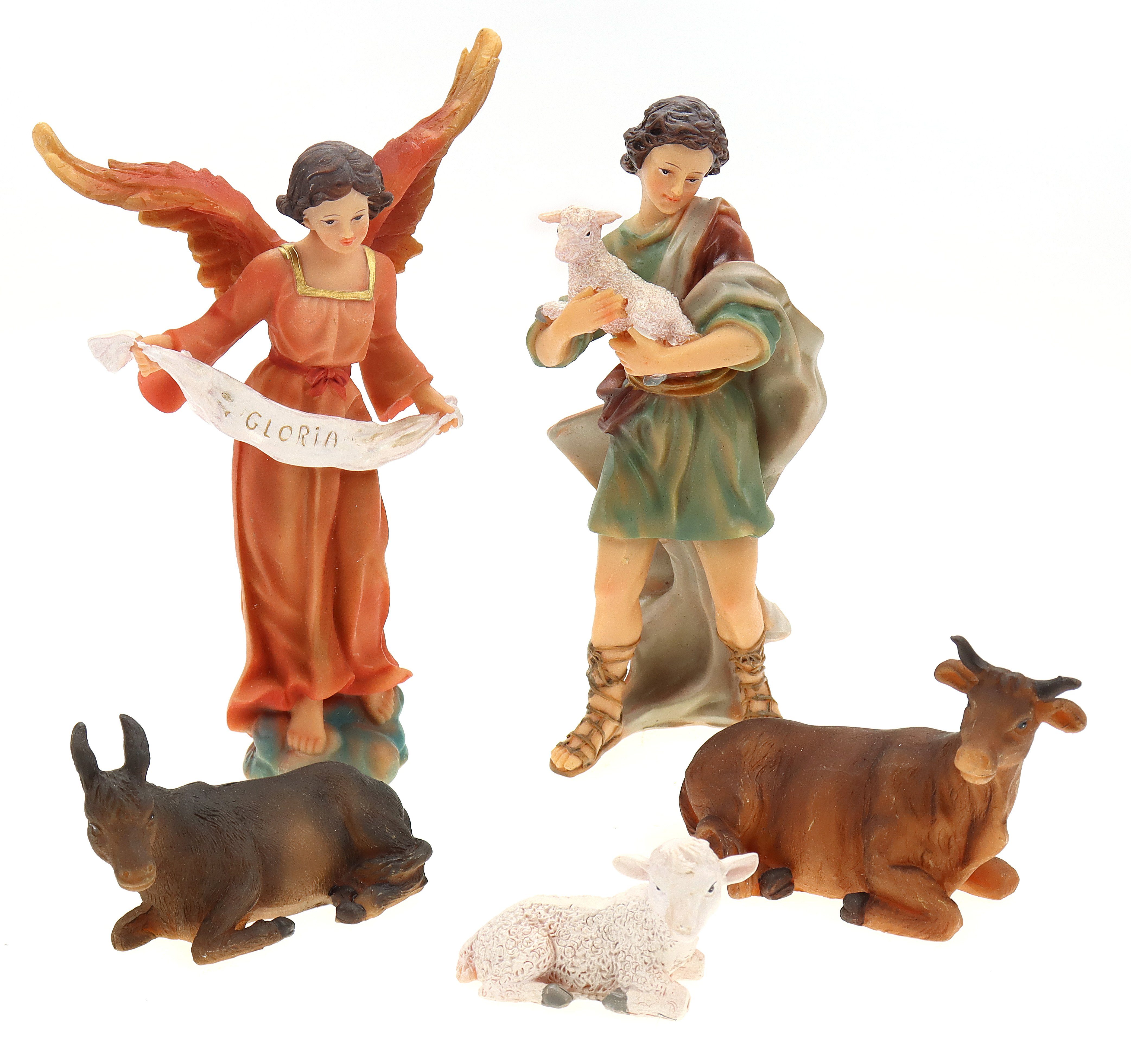 ELLUG Krippenfigur Krippenfiguren Set 11teilig, St) mit Laterne (11 Figuren Licht, Krippenzubehör aus bis Polyresin zu Weihnachtsdeko, Weihnachtskrippe Höhe 19cm