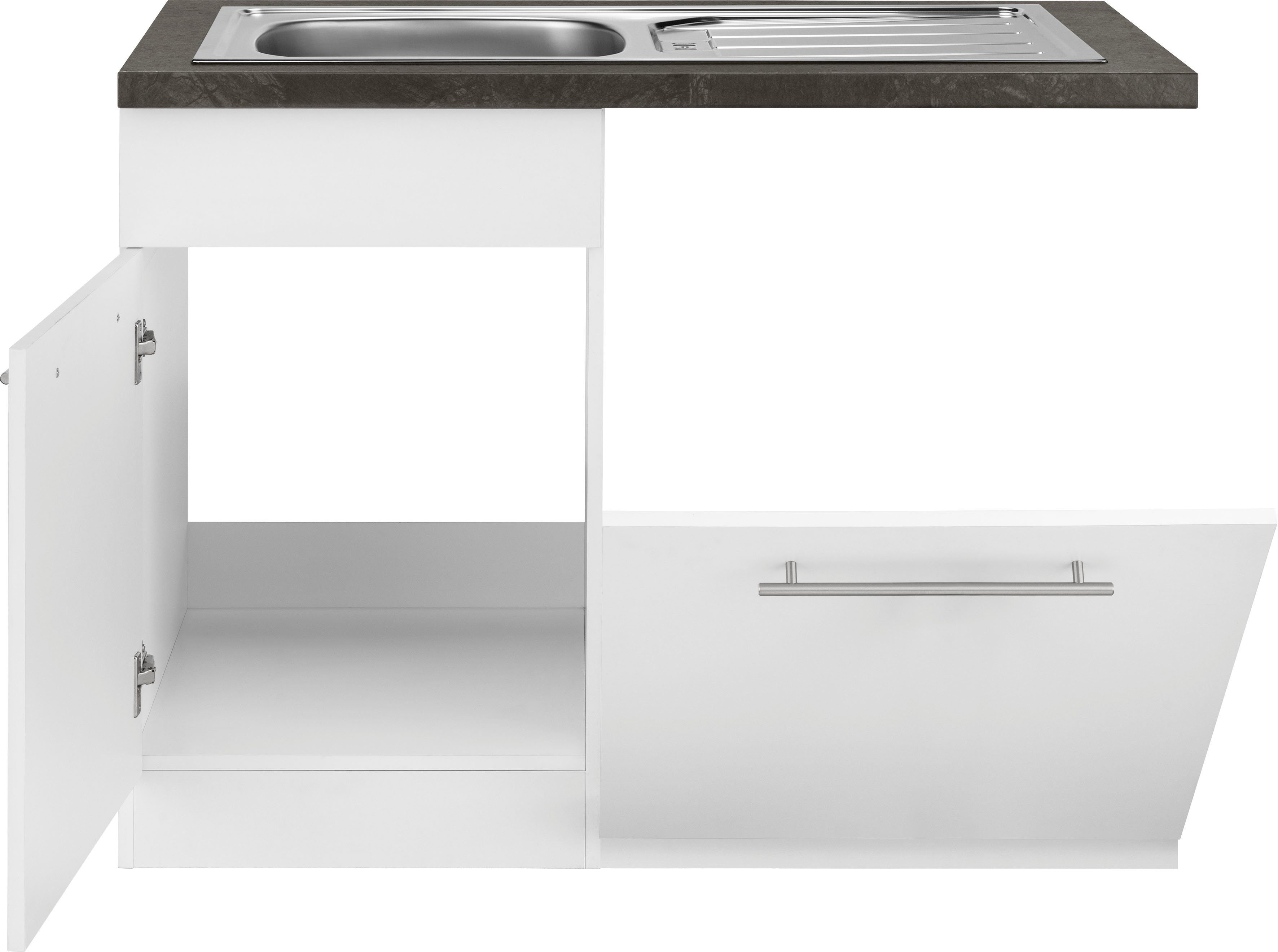 110 cm breit, Weiß Unna für wiho weiß/granit Küchen schwarz Geschirrspüler inkl. | Spülenschrank Tür/Sockel/Griff