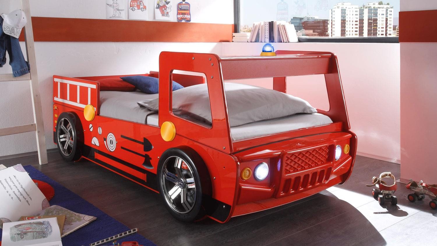 Begabino Autobett Feuerwehrbett Spark MDF rot Lack inkl Beleuchtung günstig online kaufen